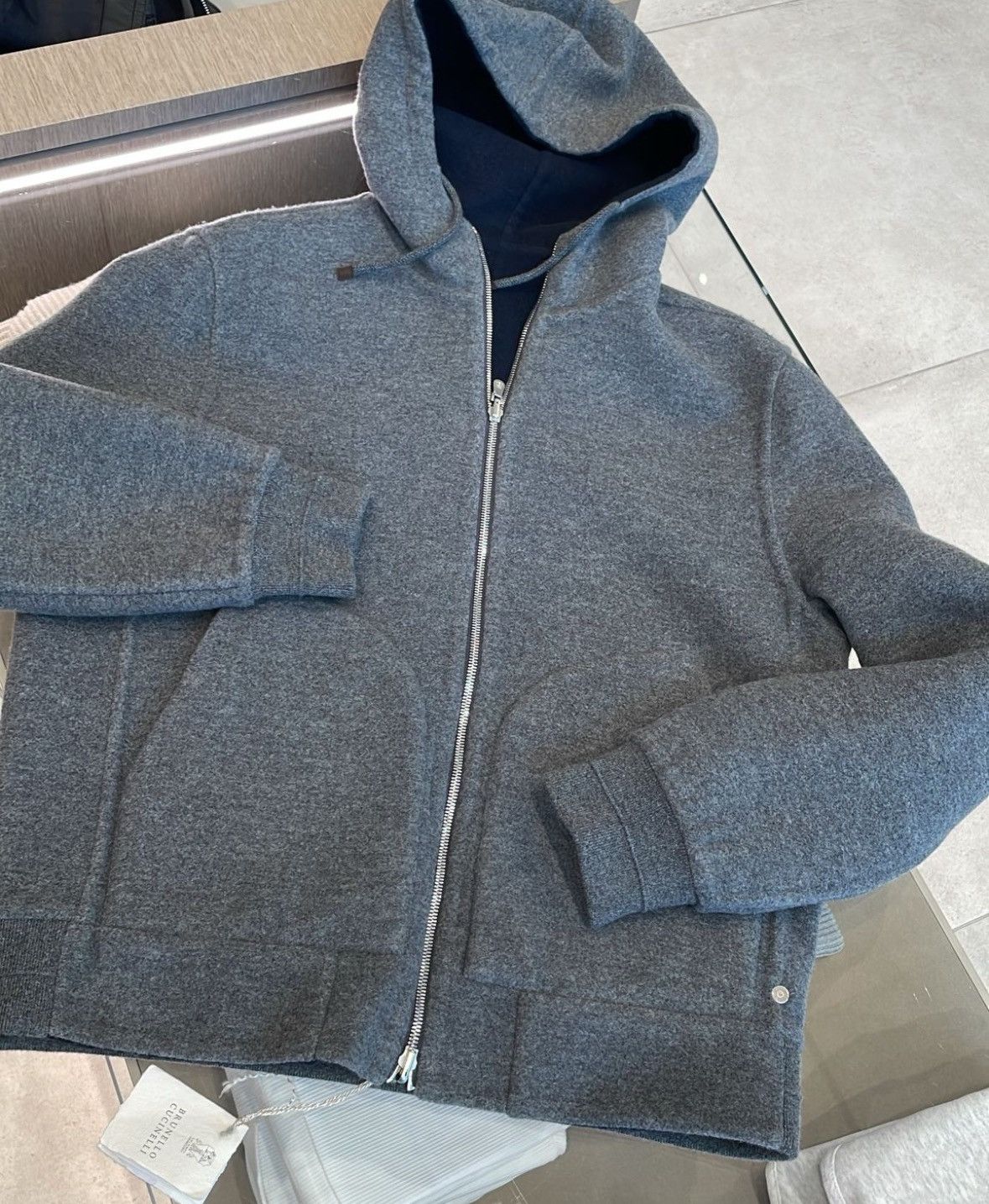 Brunello Cucinelli o1w1db10924 Reversible Cardigan Sweatshirt in Open Blue Size US M / EU 48-50 / 2 - 4 Thumbnail