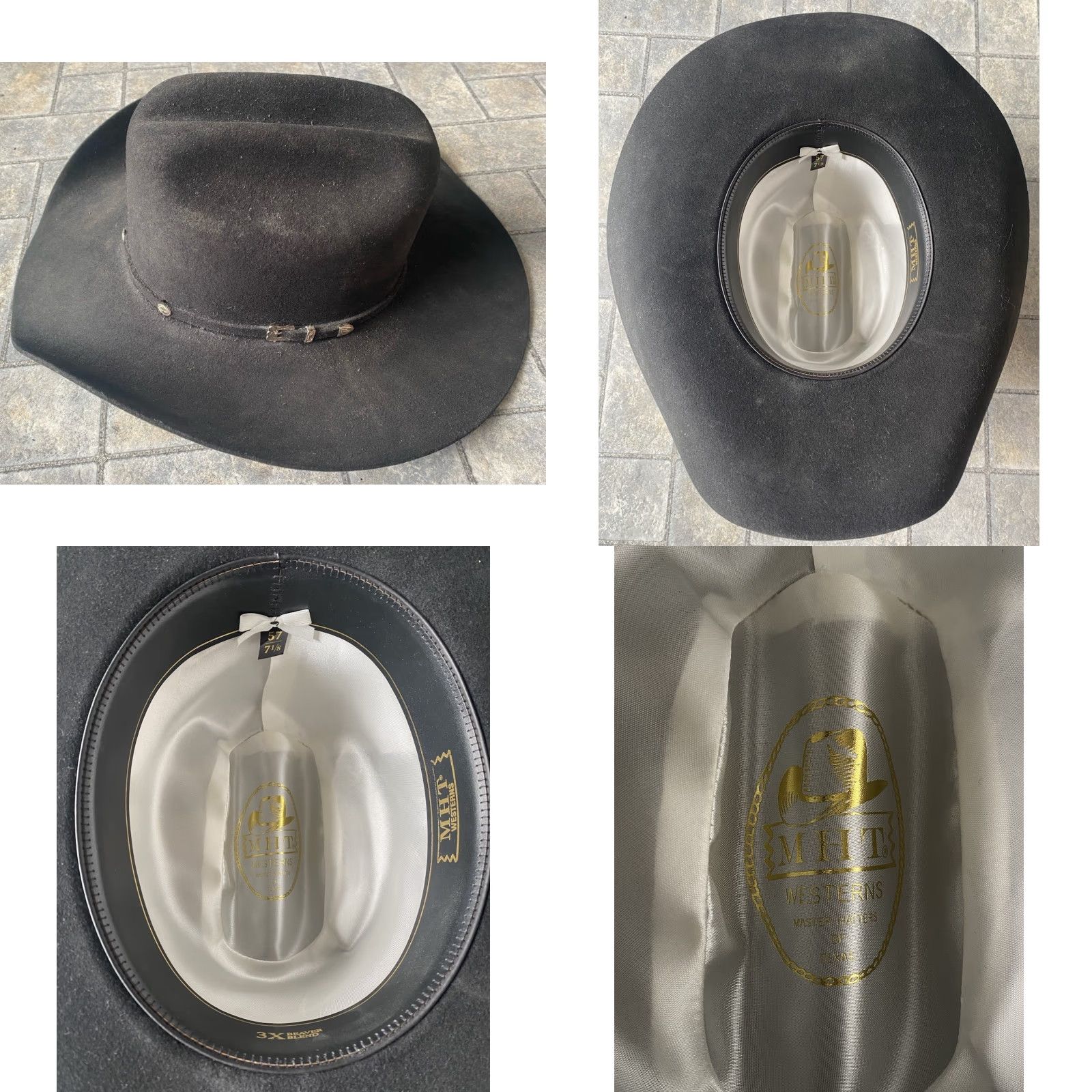 Vintage MHT Cowboy Hat 3X Beaver Blend With Belt Buckle Band Black Size 7 1/8 57 Men Mens Size ONE SIZE - 8 Thumbnail