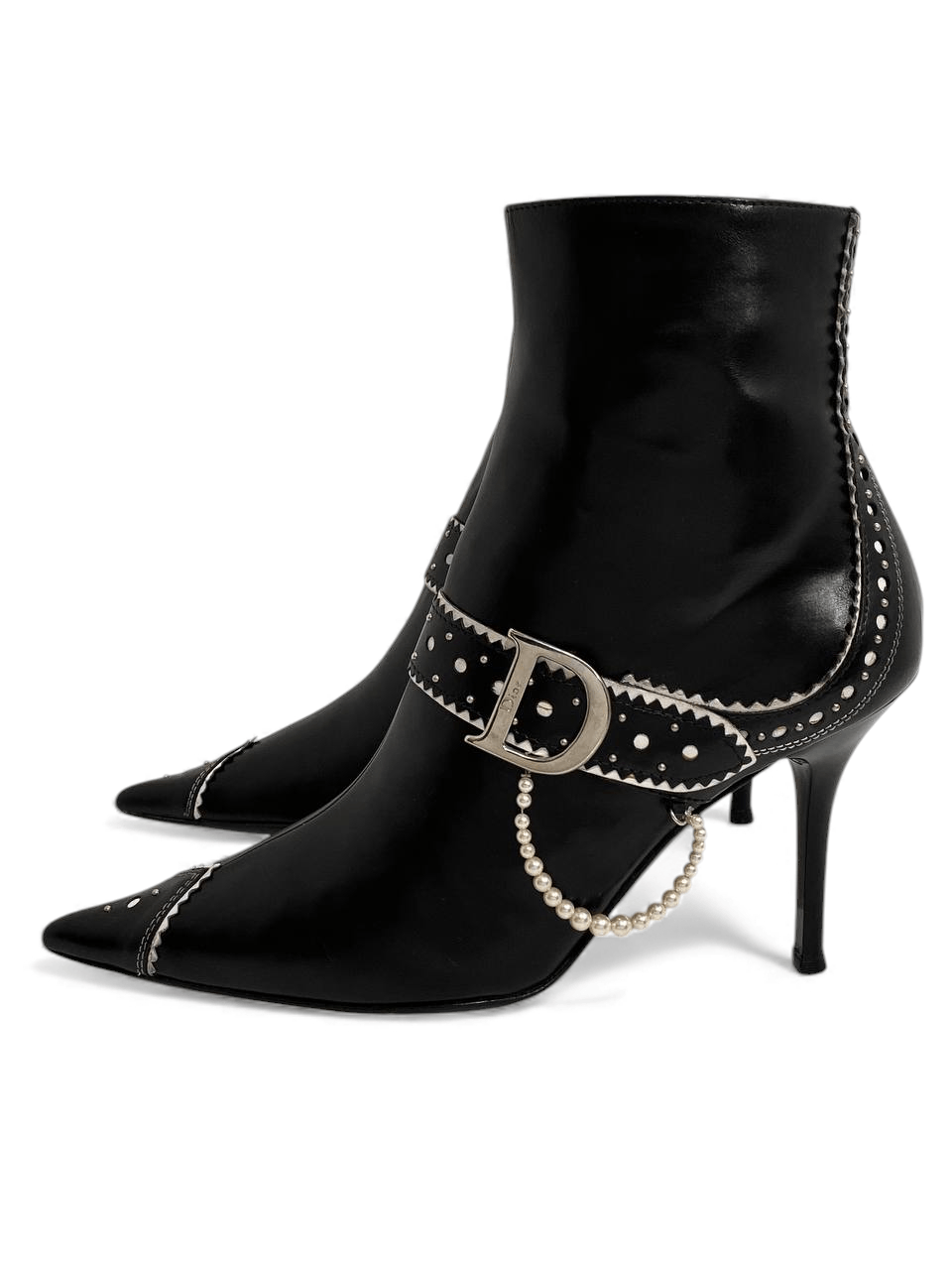 Dior Dior x Galliano D Logo Pearl Black Leather Ankle Boots Y2K Size US 6.5 / IT 36.5 - 2 Thumbnail
