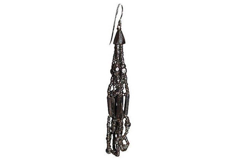 Designer Victorian Cut Steel Bead Drop Earrings Size ONE SIZE - 2 Thumbnail