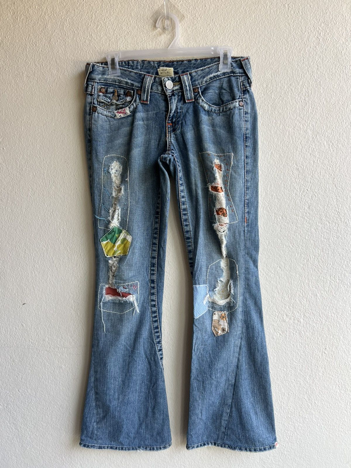 True Religion × Vintage 2000s True Religion Woodstock Patchwork Denim Bootcut Jeans Size 27" / US 4 / IT 40 - 2 Thumbnail