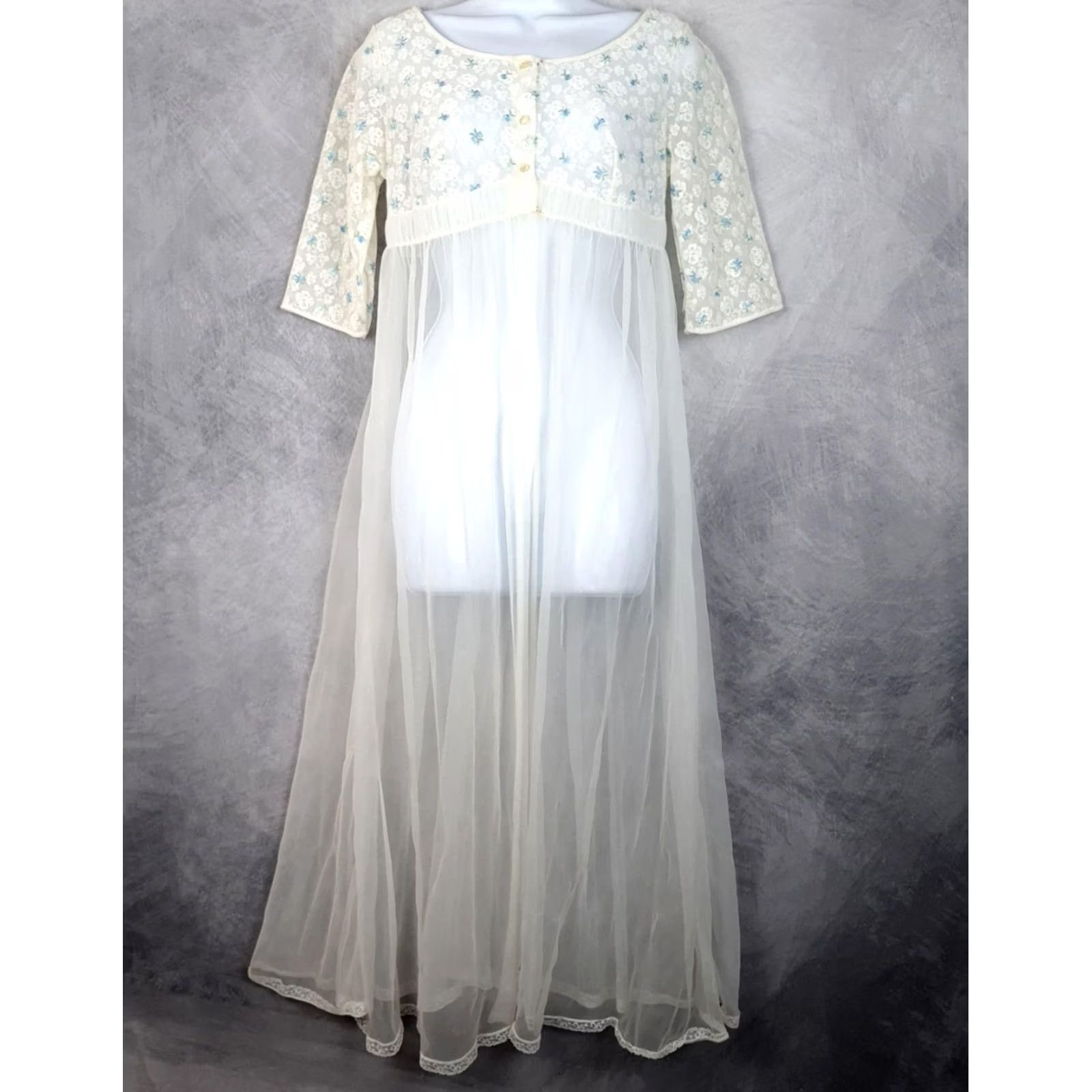 Vintage VINTAGE Miss Elaine White Chemise Robe & Gown Set Womens M Size ONE SIZE - 3 Thumbnail