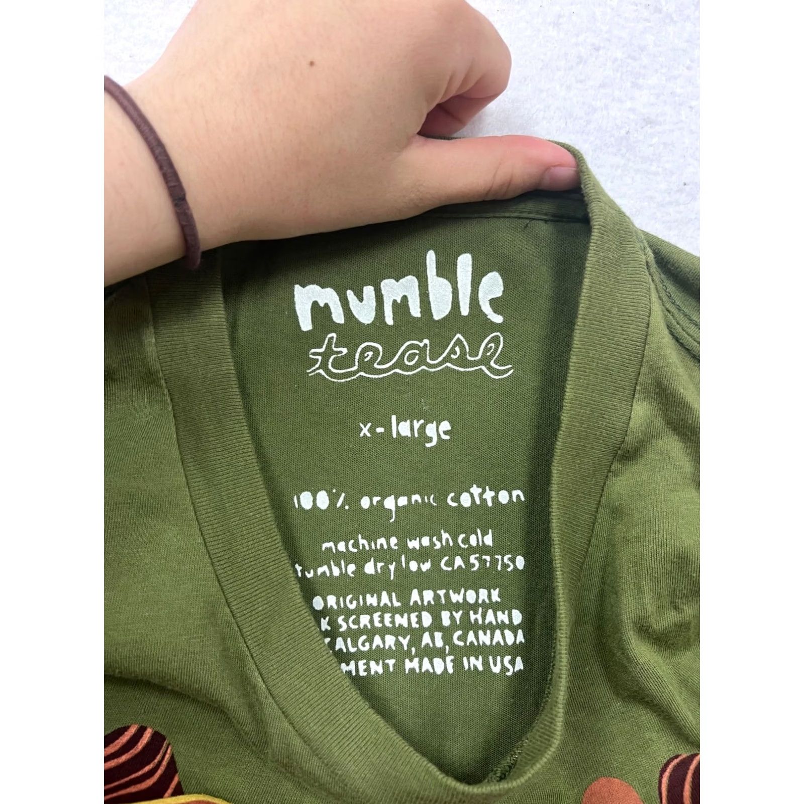 X-LARGE VINTAGE Mens Organic Cotton Graphic T-Shirt By Mumble Tease XL Green Shirts Mens Size US XL / EU 56 / 4 - 3 Thumbnail