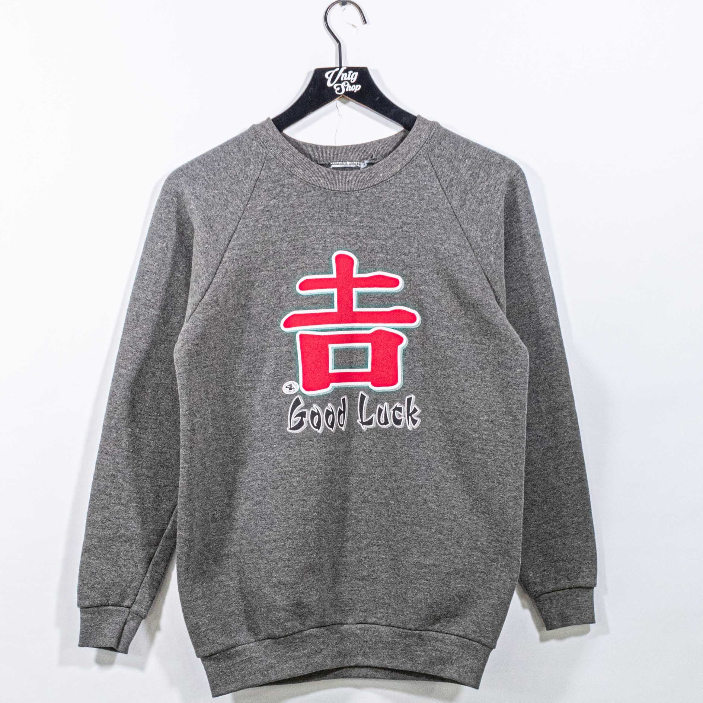 Vintage Good Luck Japanese Kanji Raglan Sweatshirt VTG 90s Size US S / EU 44-46 / 1 - 1 Thumbnail