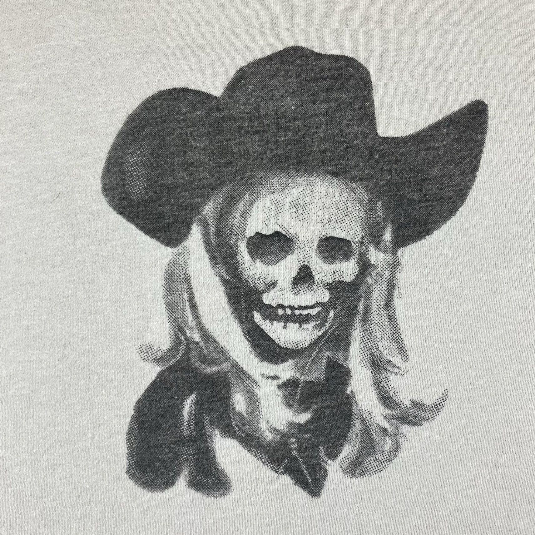Vintage Mens XL Light Gray Skull Cowgirl Western T Shirt Misfits Horror Art Sketch Retro Graphic Print Size US XL / EU 56 / 4 - 3 Thumbnail