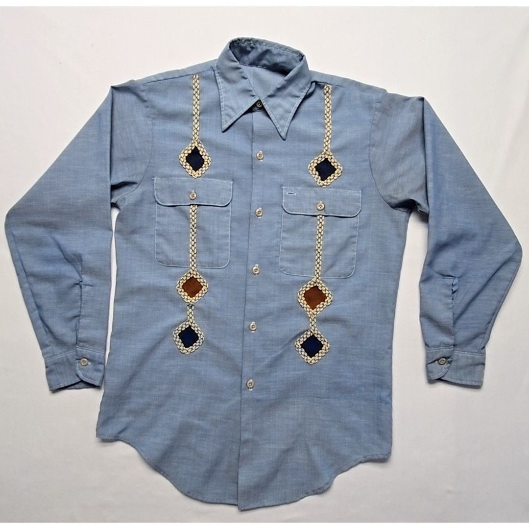 Vintage Vintage Western Embroidered Shirt Blue Cowboy L Button Up Size L / US 10 / IT 46 - 1 Thumbnail