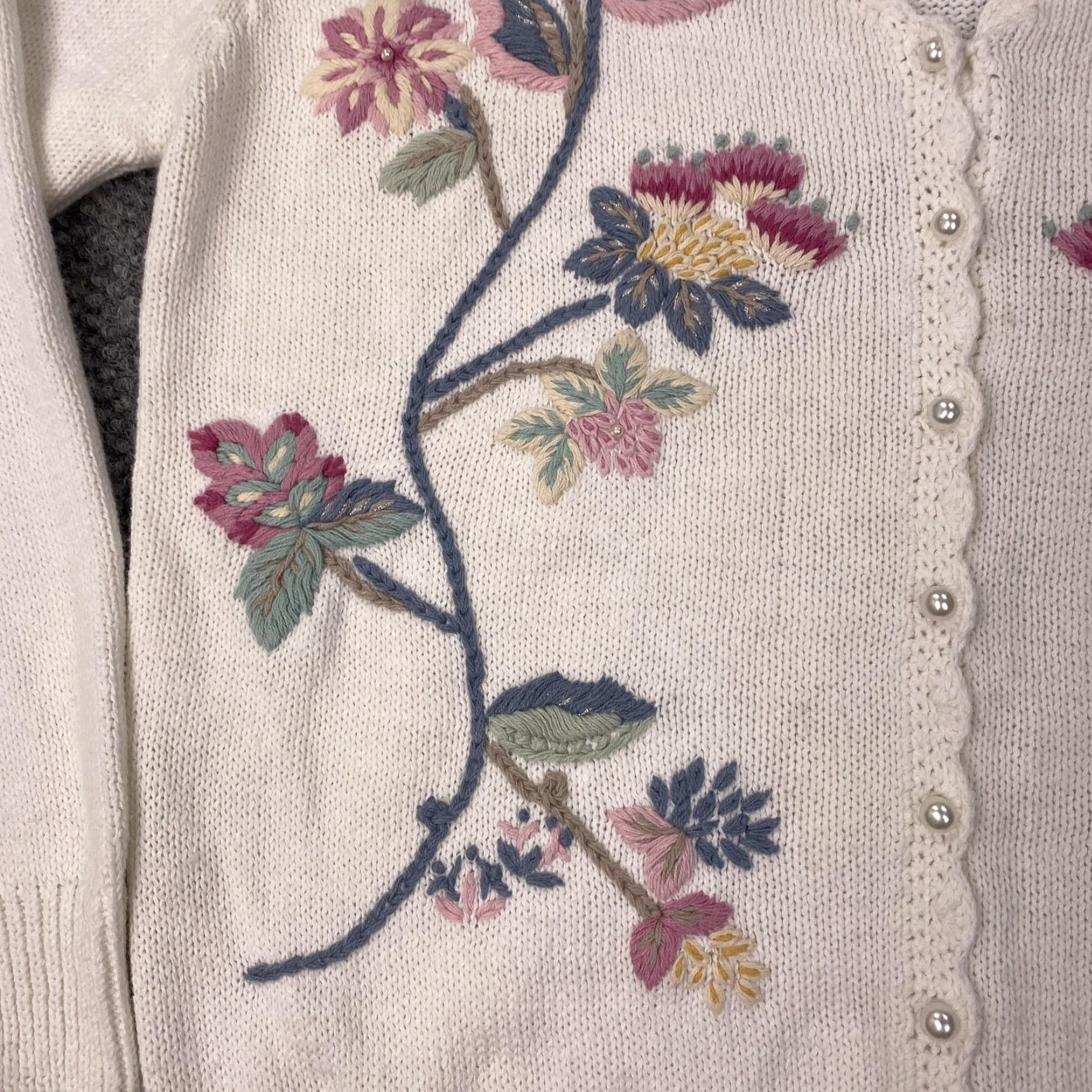 Vintage VINTAGE Margules Cardigan Sweater Womens Small White Floral Embroidered 80s NWT Size S / US 4 / IT 40 - 6 Thumbnail