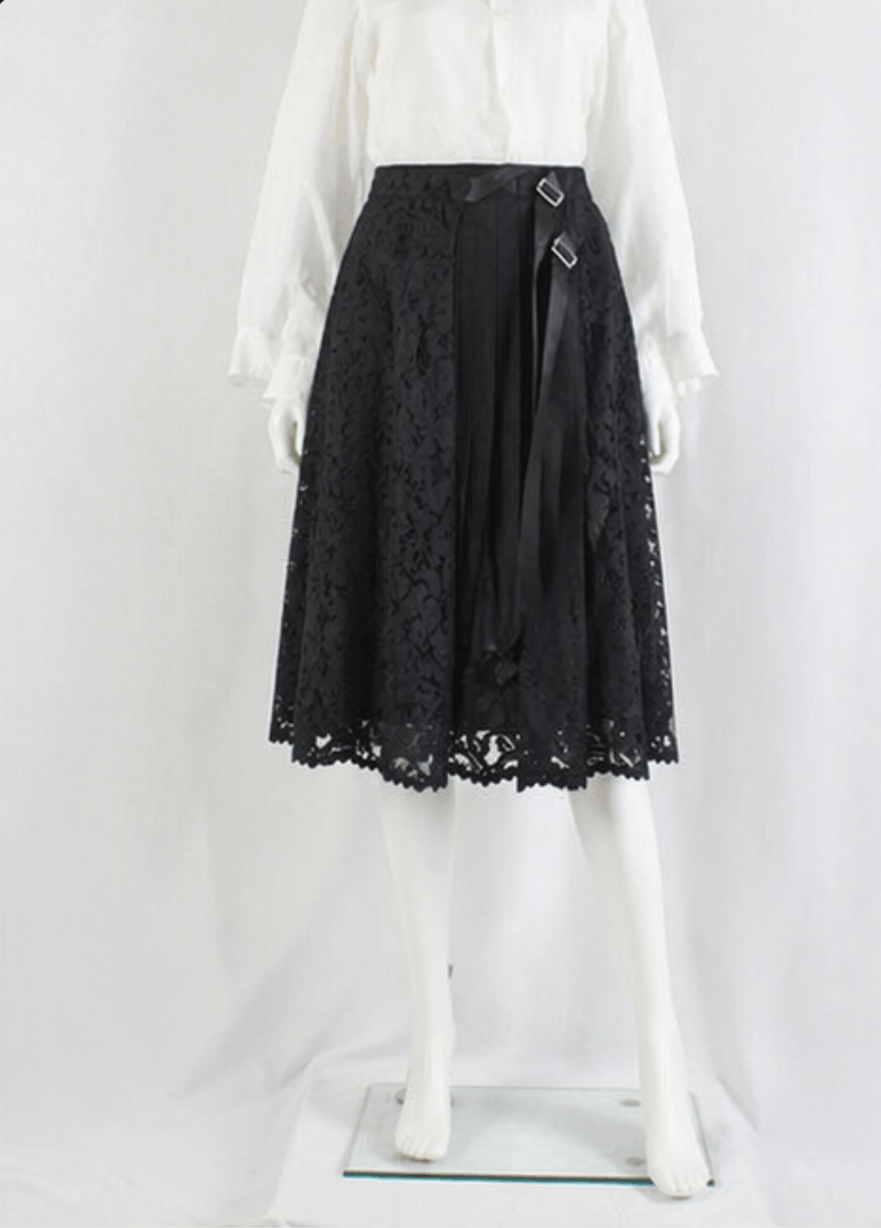 Sacai Sacai - Lace Pleated Apron Wrap Midi Skirts Black Navy Size 29" - 4 Thumbnail