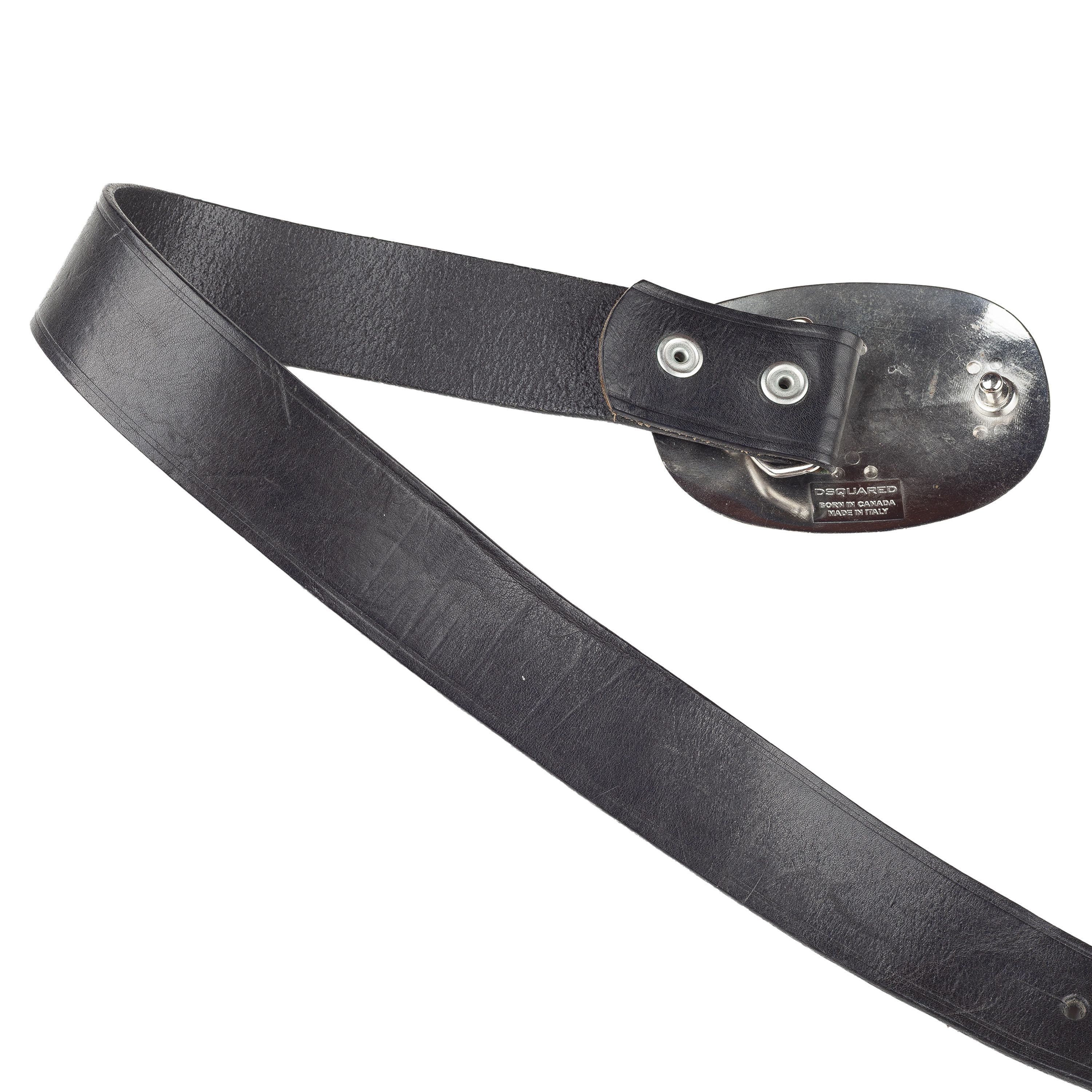 Dsquared2 DSQUARED2 Vintage Black Leather Metallic Belt Size ONE SIZE - 4 Thumbnail