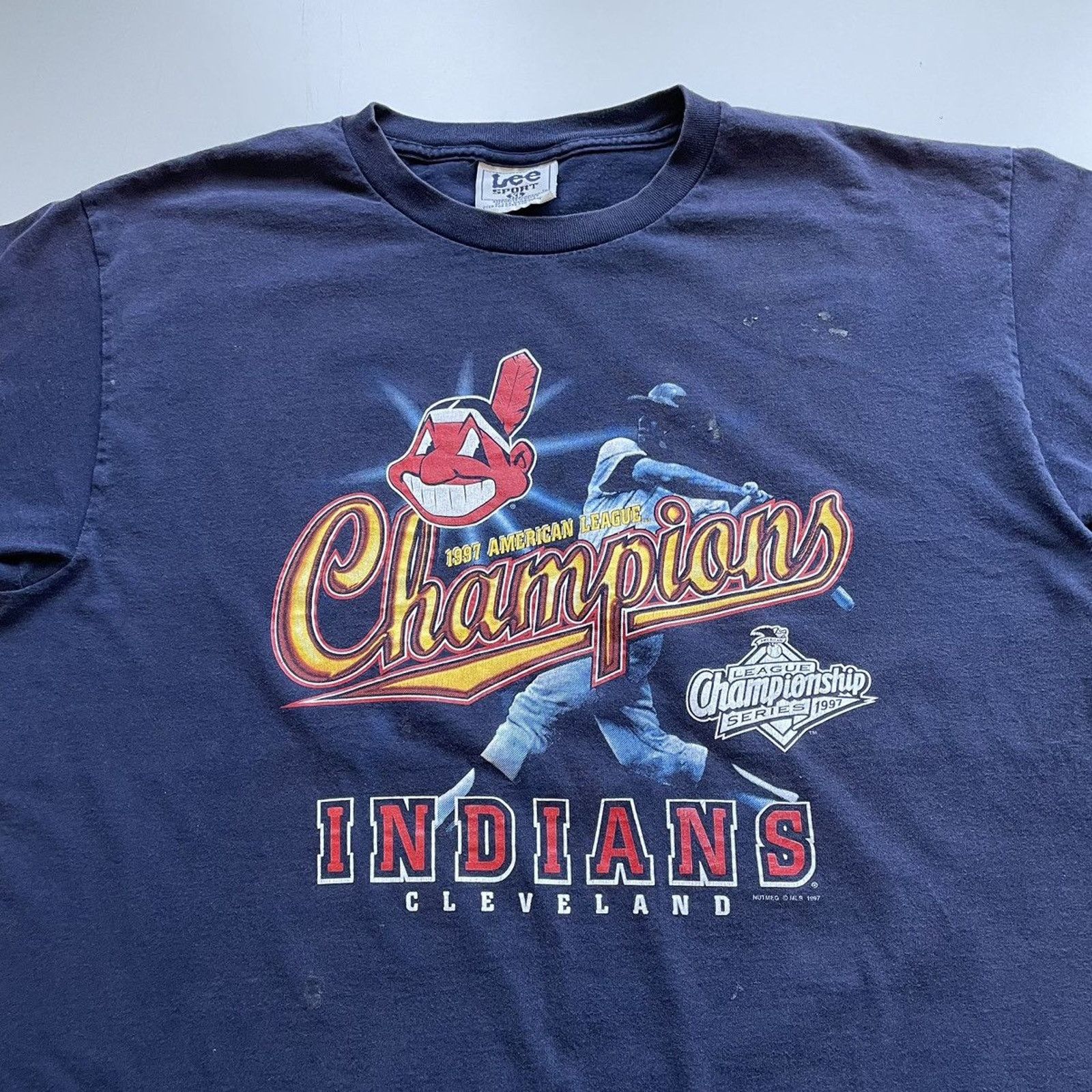 MLB × Vintage Vintage 90s Cleveland Indians MLB T Shirt XL Lee Sport Rare Size US XL / EU 56 / 4 - 2 Thumbnail
