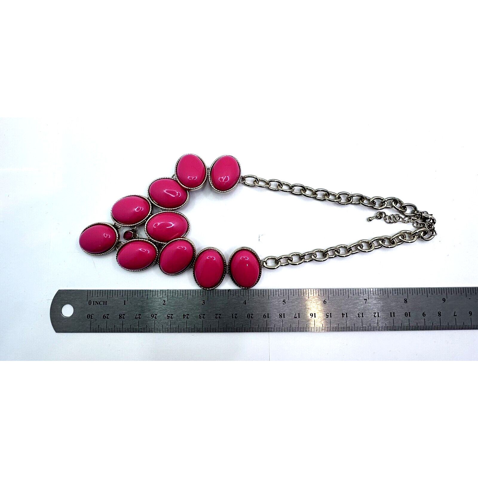 Pink Darling VTG Hot Pink Lucite Necklace Gold Tone BIb Necklace Size ONE SIZE - 6 Thumbnail
