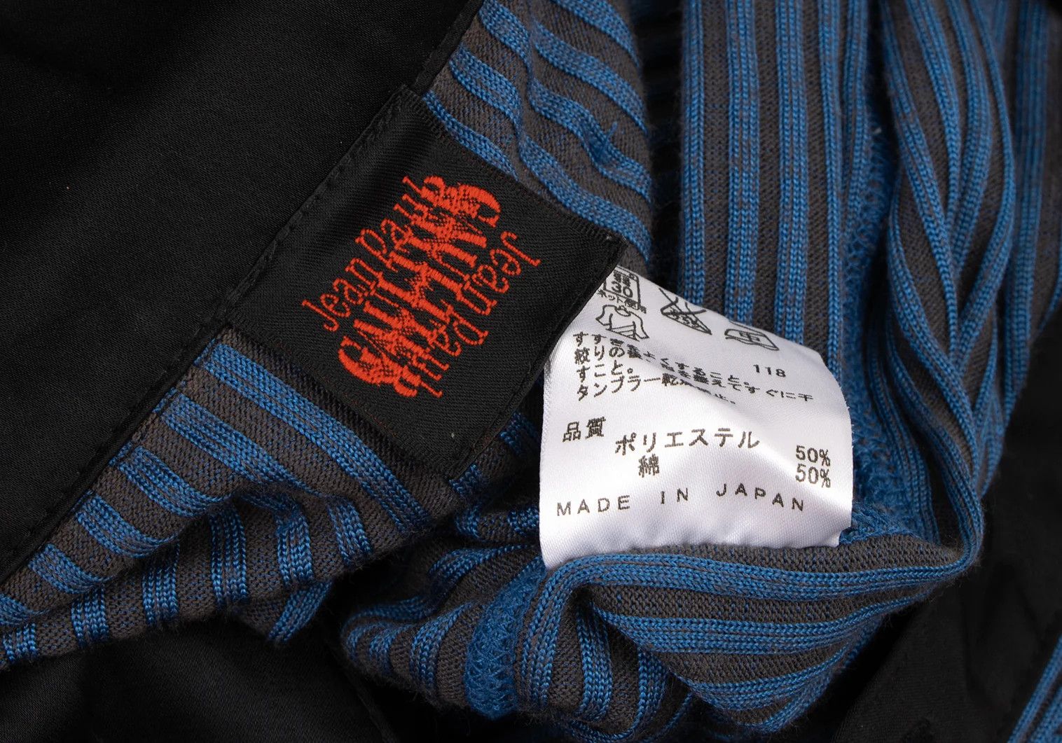 Jean Paul Gaultier Satin Color Ribbed Long Sleeve Polo Shirt in Blue Black Size US M / EU 48-50 / 2 - 18 Thumbnail