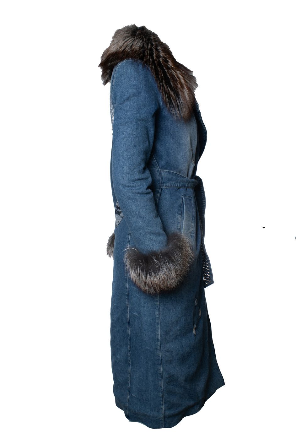 Philipp Plein Philipp Plein, denim trench coat with fur collar Size S / US 4 / IT 40 - 3 Thumbnail