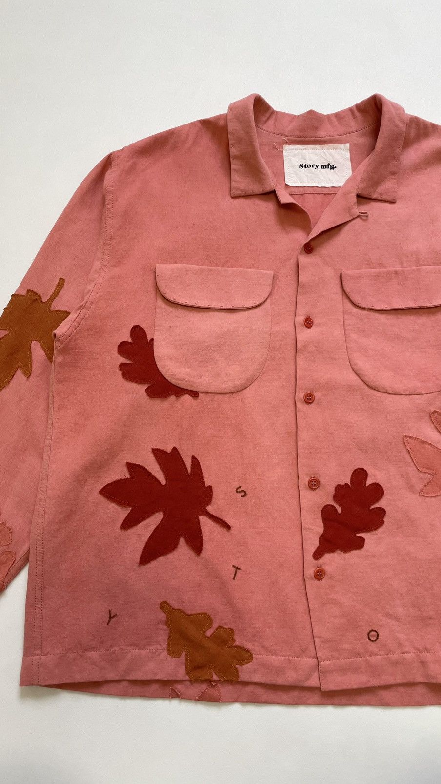 Story Mfg. Pink Linen ‘Leaf Patch Details’ Shirt Size US M / EU 48-50 / 2 - 3 Thumbnail