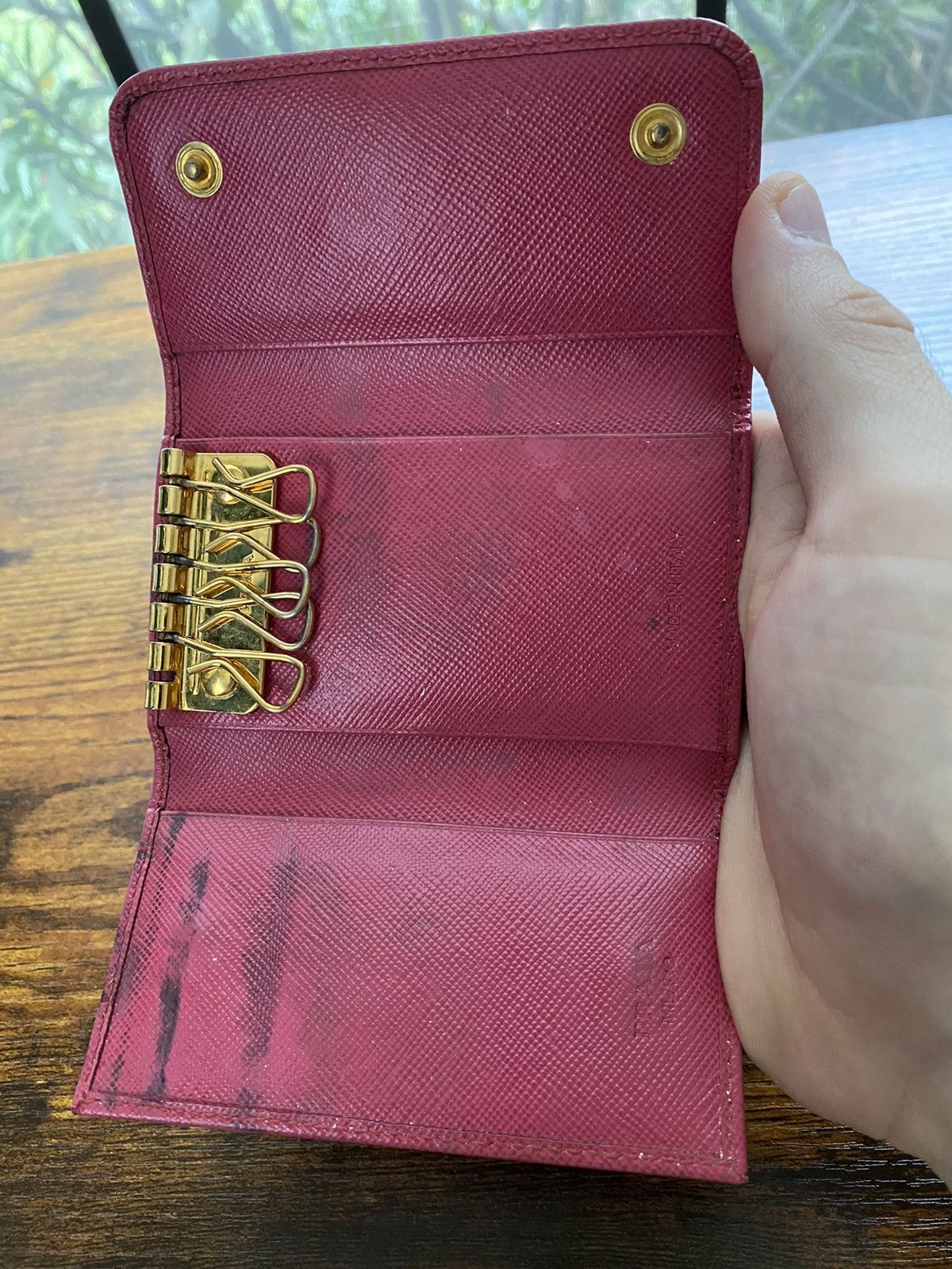 Prada Saffiano metal peonia key holder