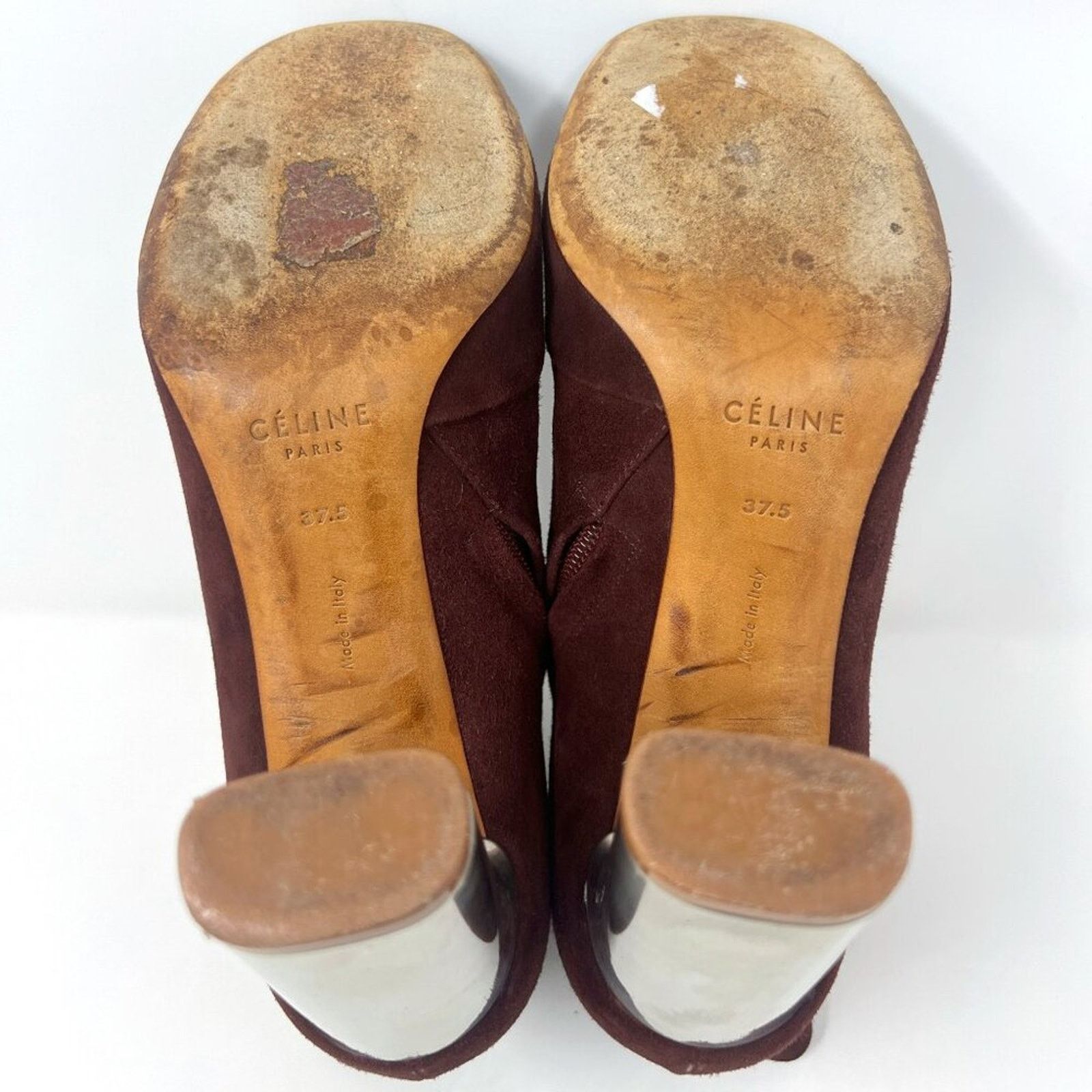 Celine Celine Dark Cherry Suede Mid-Calf Boots Silver Block Heel Size US 7.5 / IT 37.5 - 7 Thumbnail