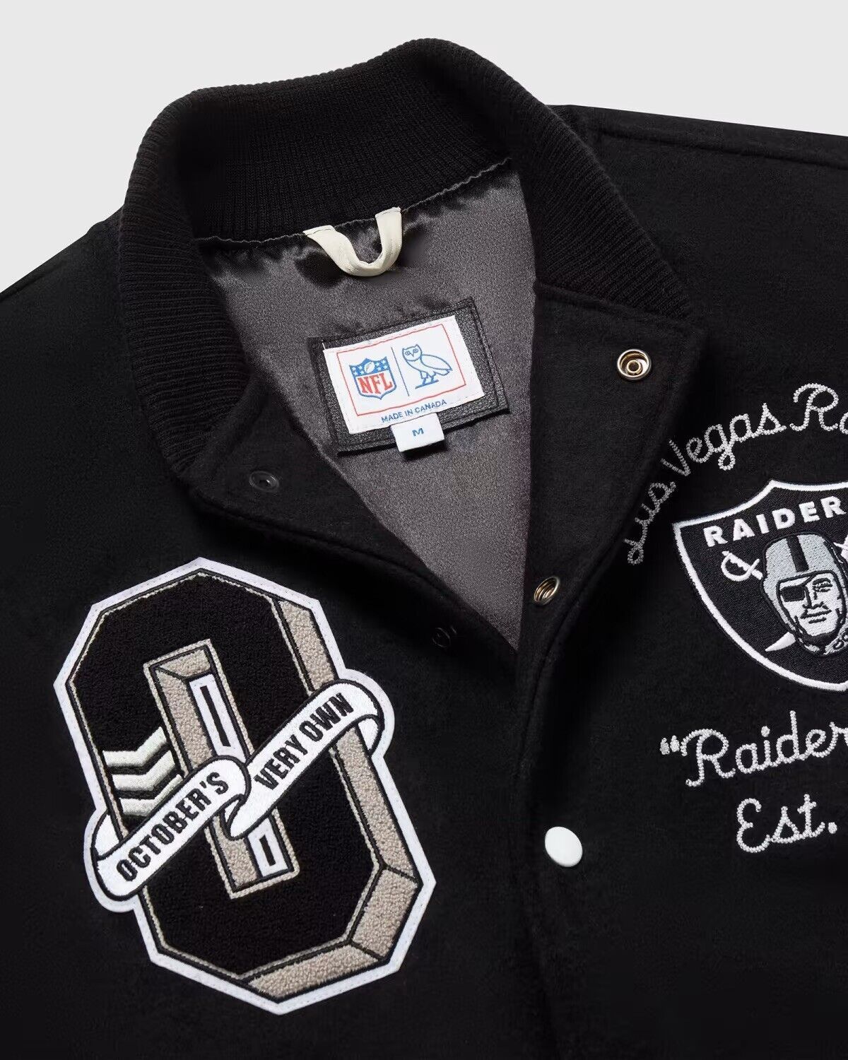 Drake OVO X NFL Las Vegas Raiders Leather Wool Varsity Jacket Size US M / EU 48-50 / 2 - 16 Thumbnail