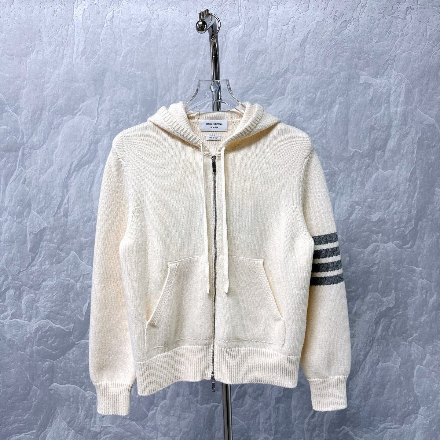 Thom Browne THOM Browne Stripe Floral Knit Wool Hooded Coat Size US XS / EU 42 / 0 - 2 Thumbnail
