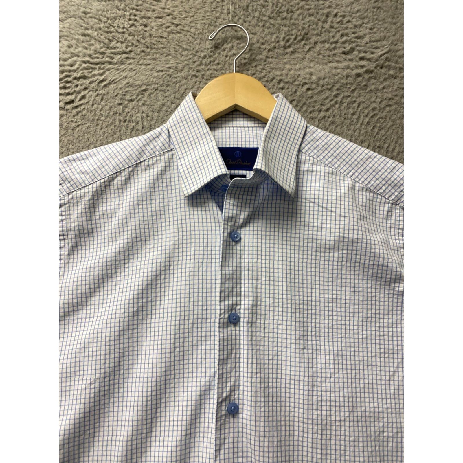 David Donahue David Donahue Dress Shirt Men 15.5 Slim 34/35 White Blue Check Long Sleeve Button Collared Shirt /0461 Size 42R - 4 Thumbnail