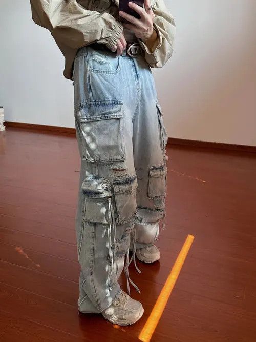 VIBE Frayed loose jeans pockets ripped wide legs retro style Y2K Size US 32 / EU 48 - 7 Thumbnail