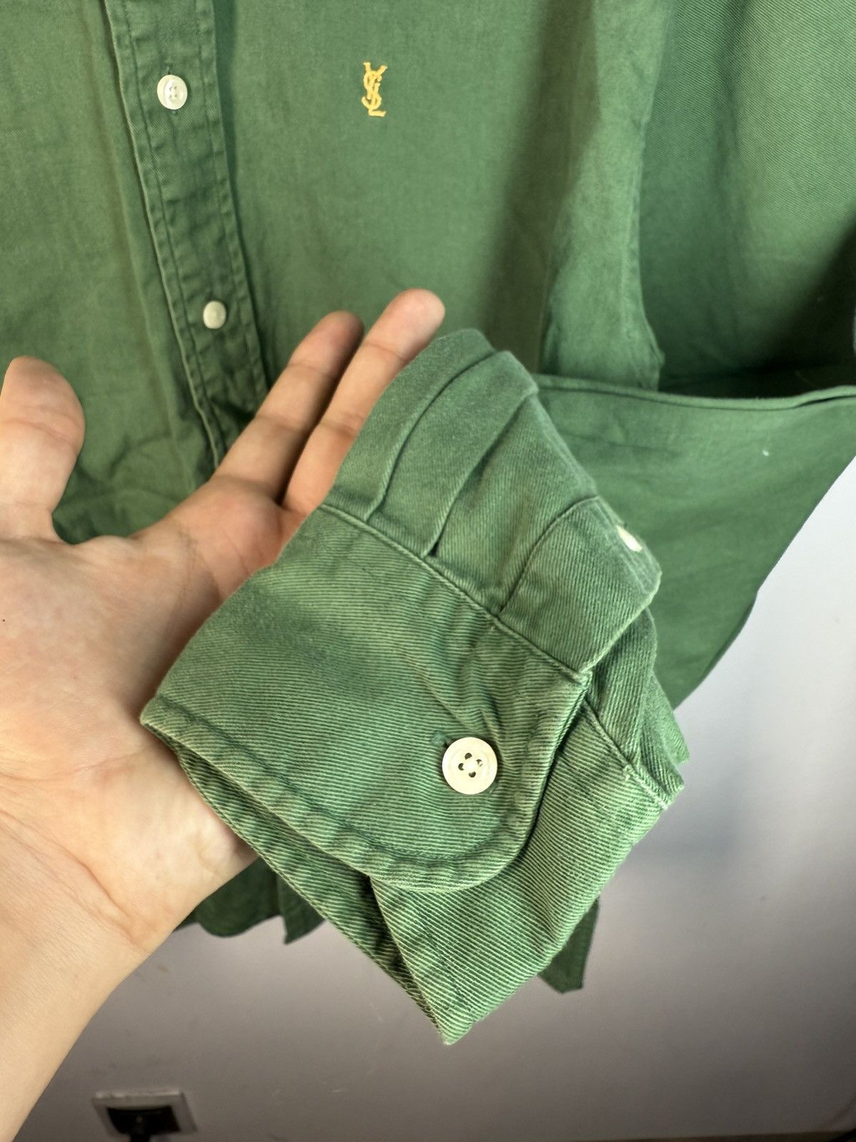 Yves Saint Laurent Green YSL Shirt Heavy Cotton YSL Denim Shirt Overshirt Size US M / EU 48-50 / 2 - 12 Thumbnail