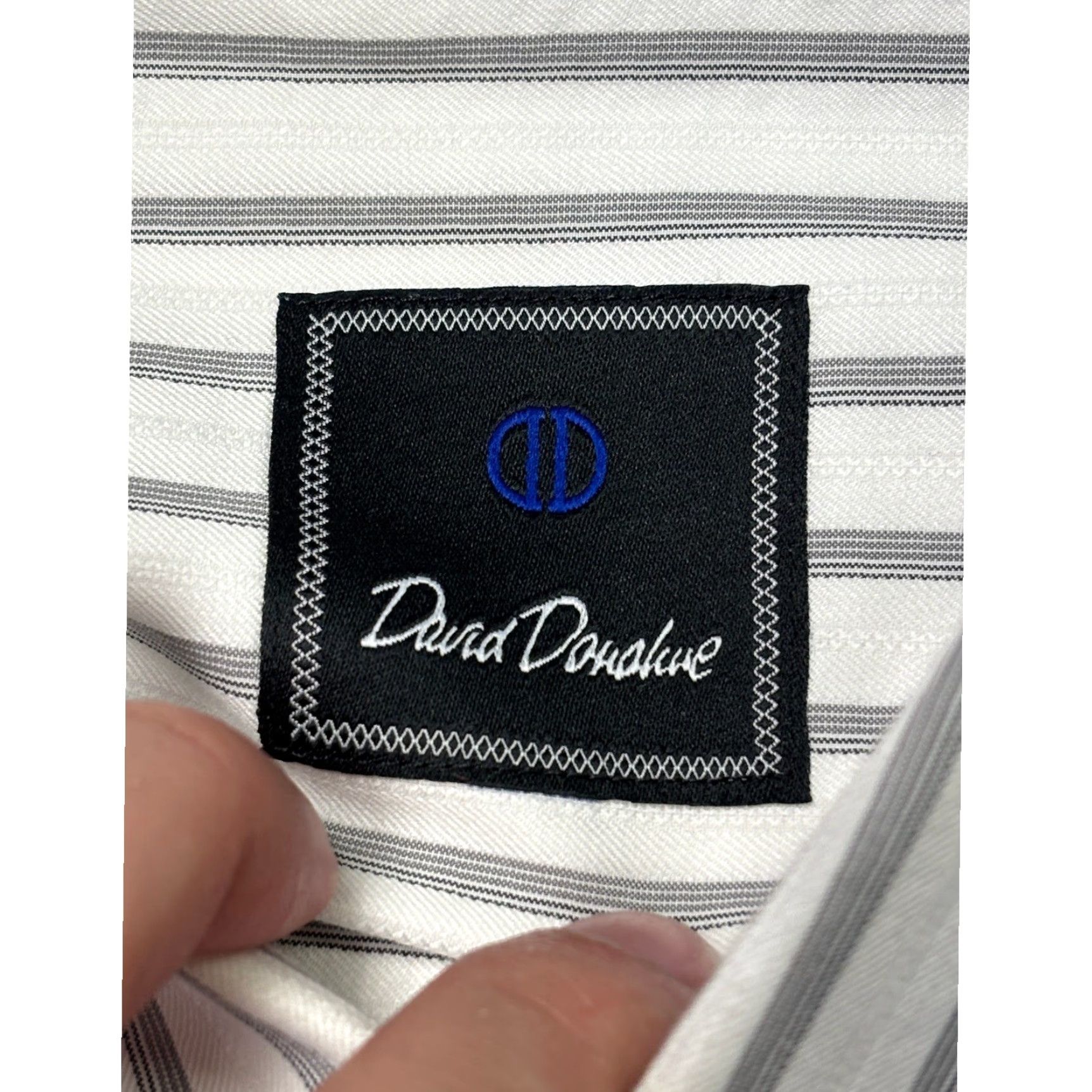 David Donahue David Donahue Mens Dress Shirt Striped White Grey Cotton 17 32/33 French Cuff Button Long Sleeve Shirt Mens Regular Tailored Formal Wedding Business Size 46R - 4 Thumbnail
