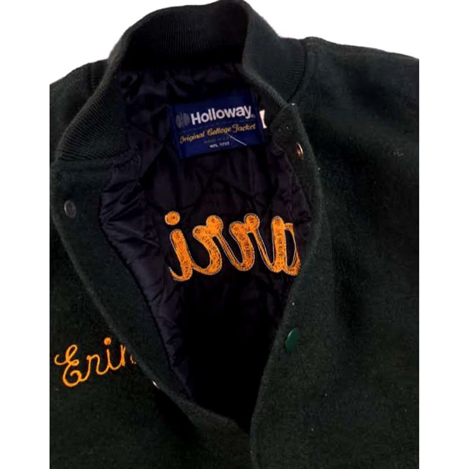 Holloway Holloway Varsity Jacket L Leather Sleeved Dark Green Unisex Adults Size L Green Varsity Jacket Size US L / EU 52-54 / 3 - 3 Thumbnail