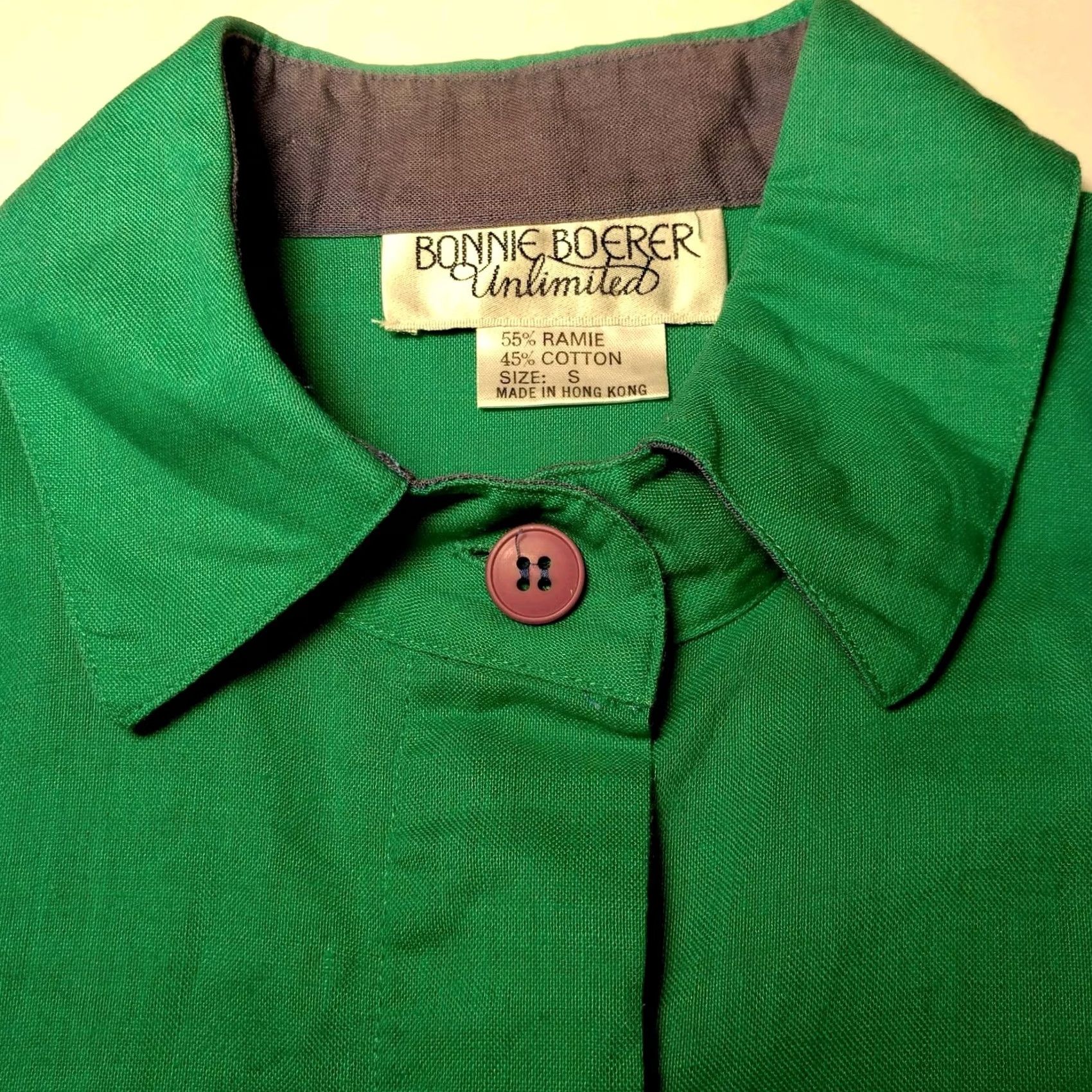 Vintage Bonnie Boerer Unlimited Blouse S Green Button Nautical Porthole Palm Tree Cruise Beaded Accents Size S / US 4 / IT 40 - 7 Thumbnail