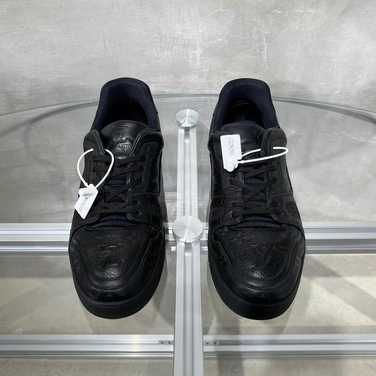 Louis Vuitton LV Trainer Black Embossed Print UK8/42 EU Original Box Size US 9 / EU 42 - 1 Thumbnail