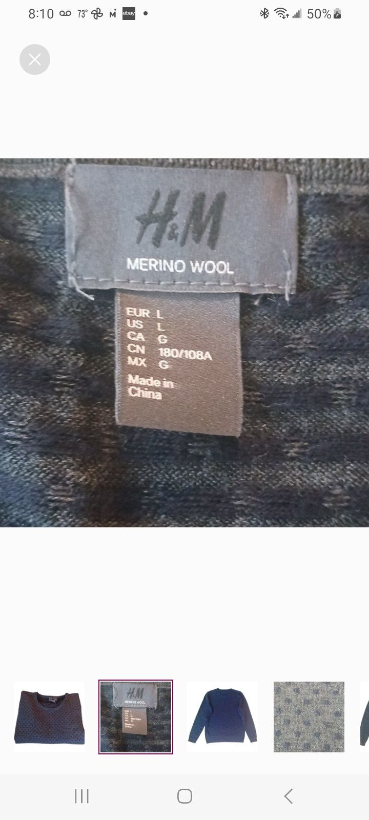 H&M H & M Wool Sweater, L, Grey & Navy Size US M / EU 48-50 / 2 - 2 Thumbnail