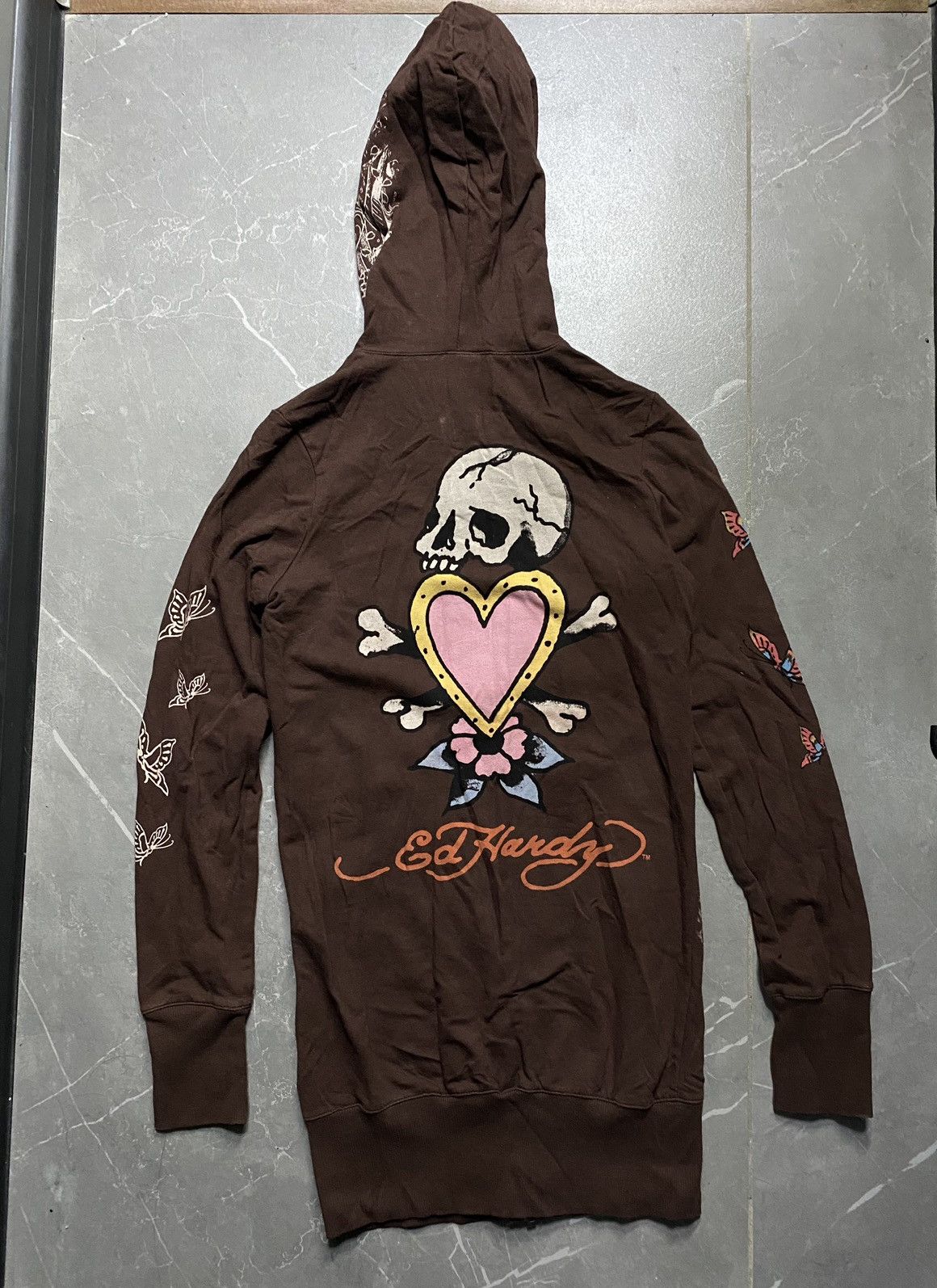 Women’s Ed Hardy by Christian Audigier Skull Brown Hoodie