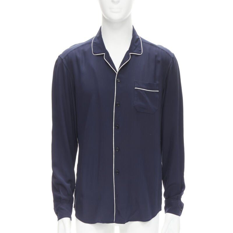 Dolce & Gabbana DOLCE GABBANA navy blue white piping casual pajama shirt S IT4 Size S / US 4 / IT 40 - 1 Thumbnail