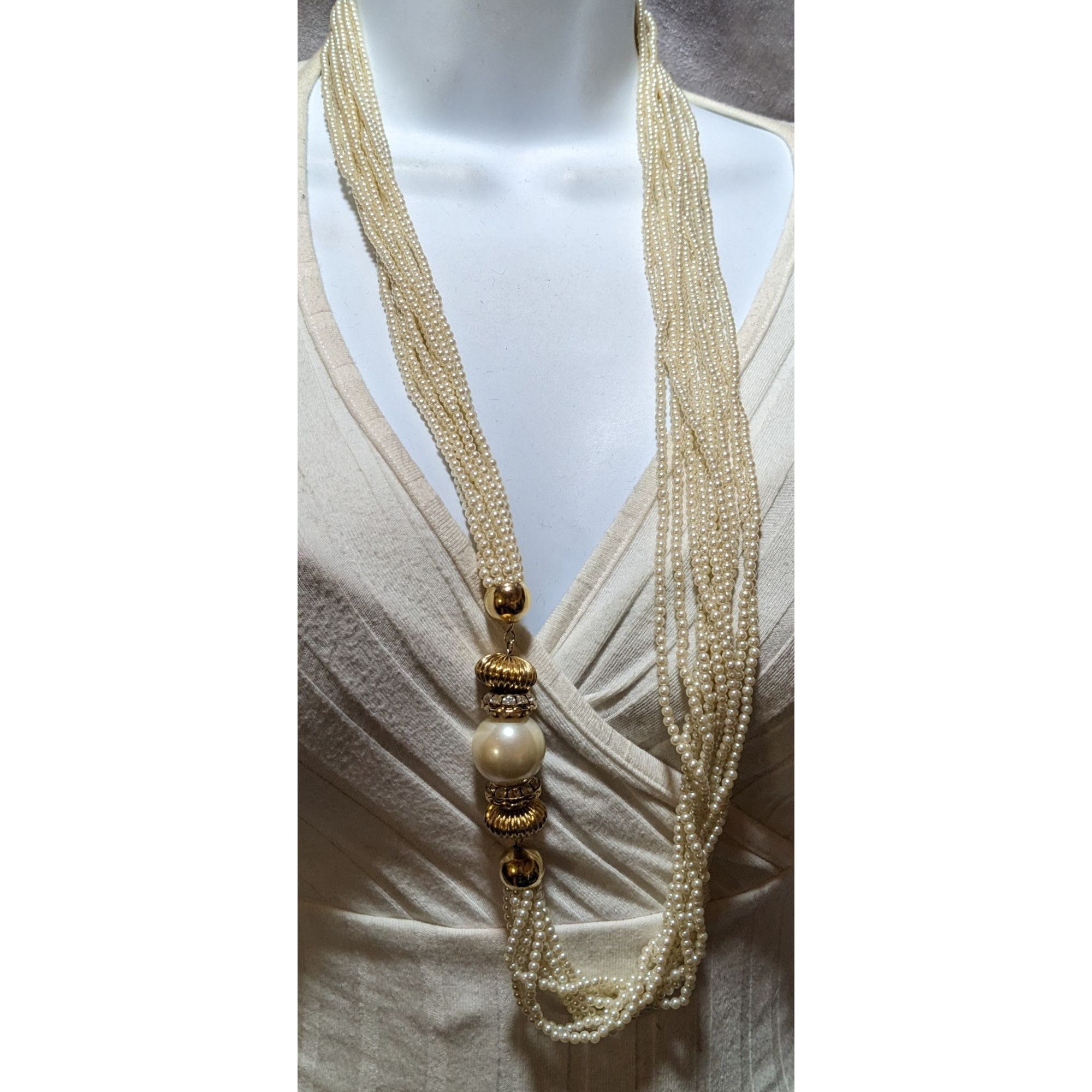 Other Vintage Glam Gold Pearl Multistrand Statement Necklace Size ONE SIZE - 6 Thumbnail