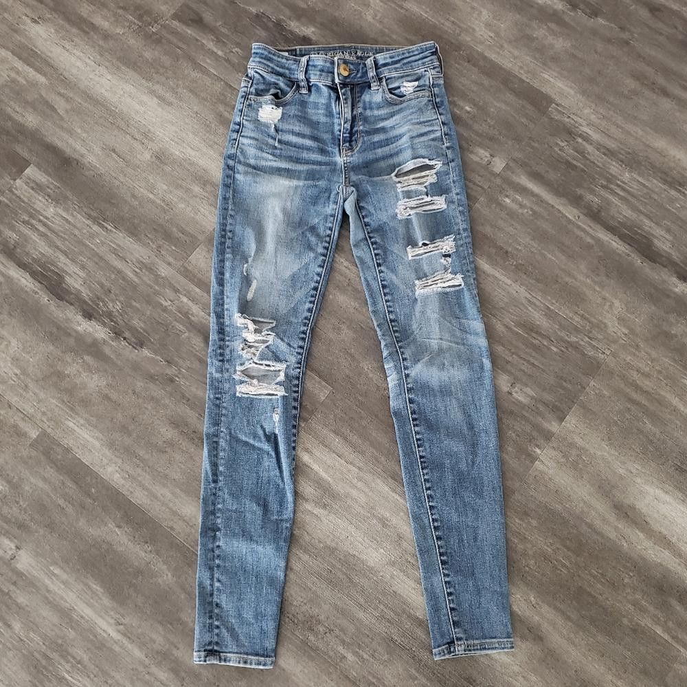 Designer Denim Distressed AEO High Waisted Skinny Jean Size 25" / US 0 / IT 36 - 1 Thumbnail