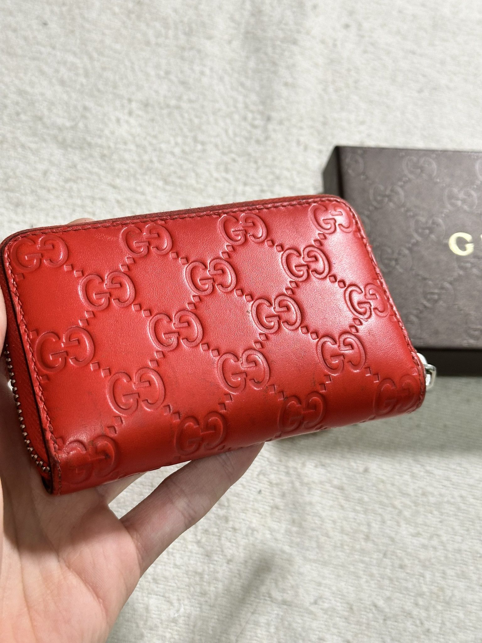 Gucci Gucci Zip Around Wallet Guccissima GG Monogram Red Leather Size ONE SIZE - 4 Thumbnail