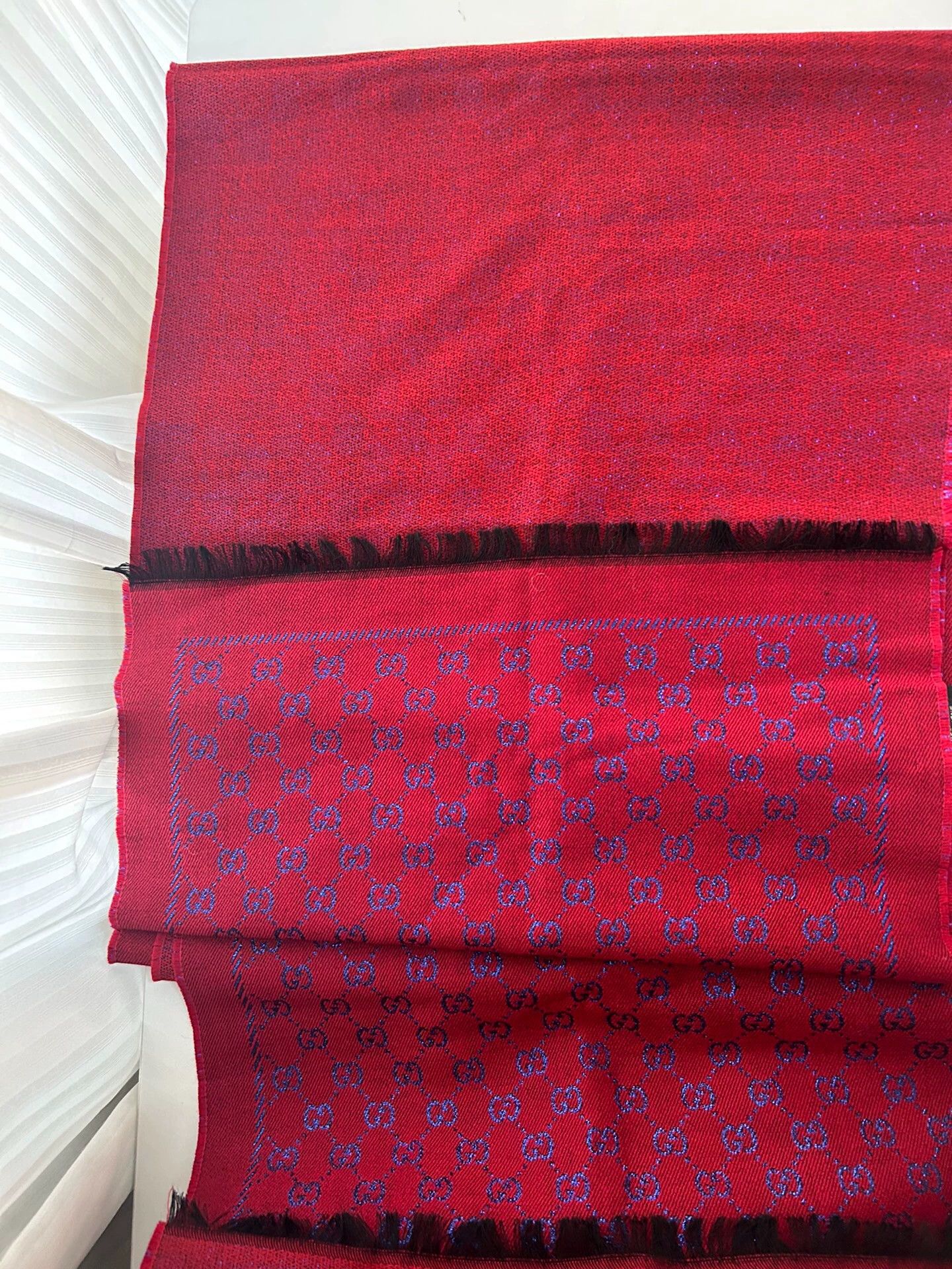 Gucci Gucci blue red GG jacquard double-faced wool scarf Size ONE SIZE - 2 Thumbnail