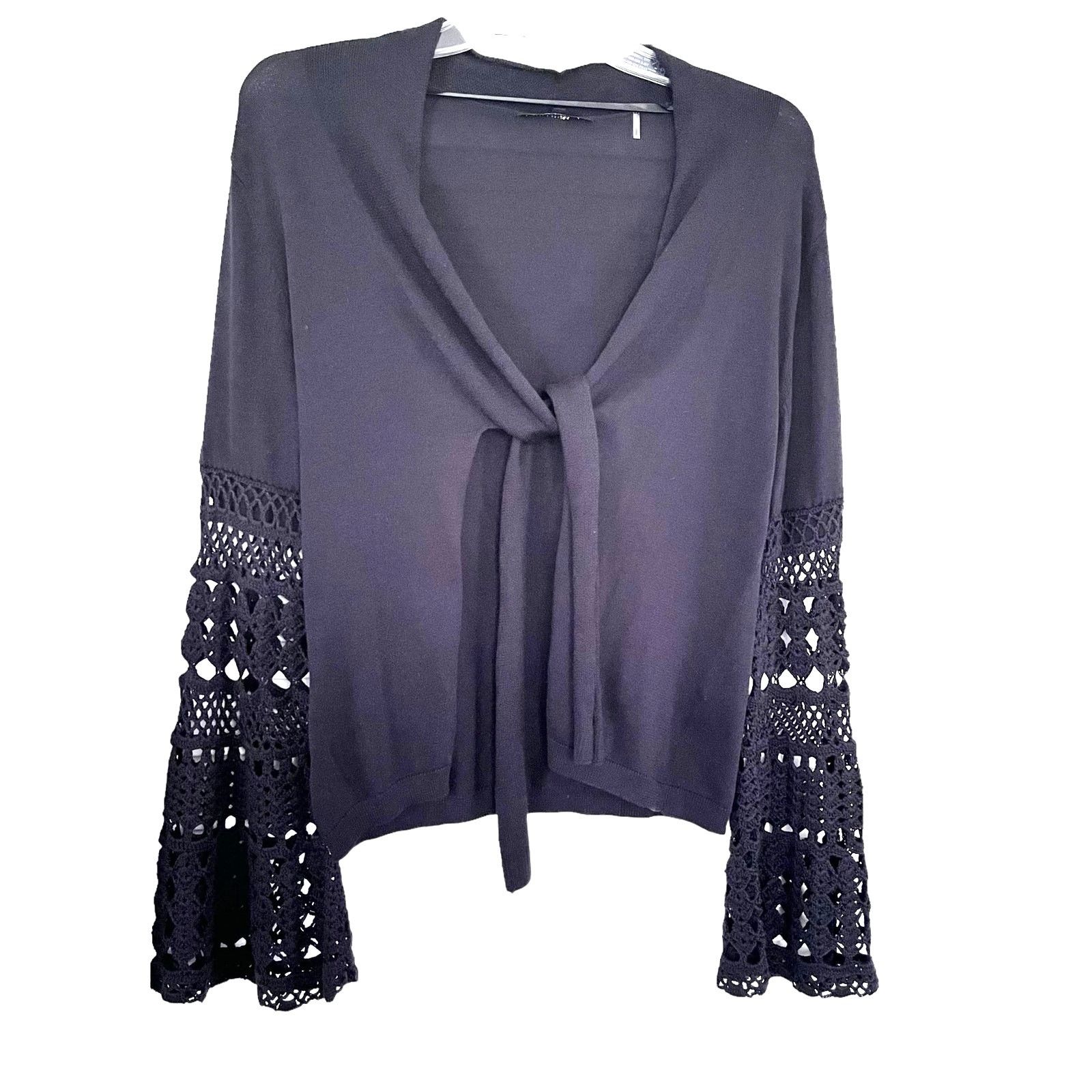 KOBI HALPERIN Kobi Halperin Black Crochet Flare Bell Sleeve Cardigan Size S / US 4 / IT 40 - 1 Thumbnail