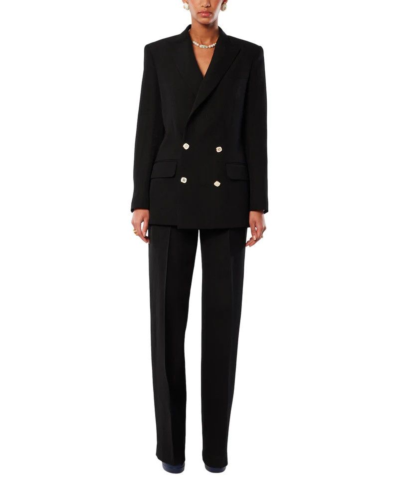 image of Casablanca Black Wide-Leg Pleated Merino Wool Trousers, Women's (Size 26)