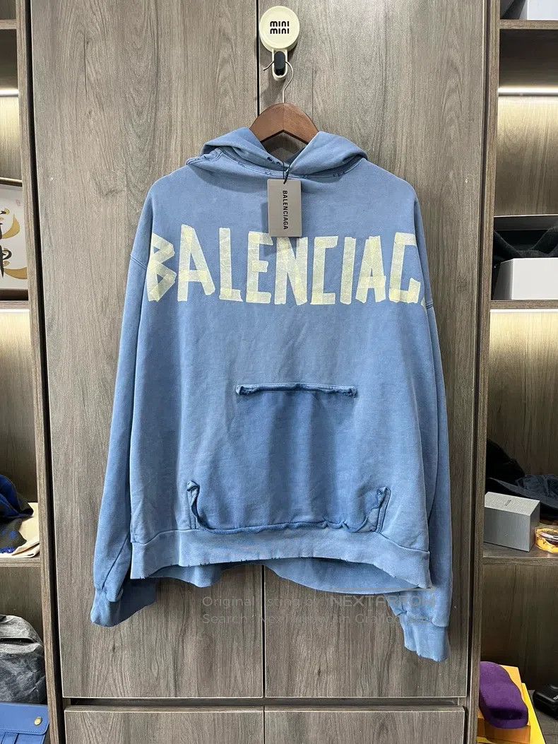 Balenciaga Balenciaga Haze Blue Tape Letter Hoodie Size US M / EU 48-50 / 2 - 1 Thumbnail