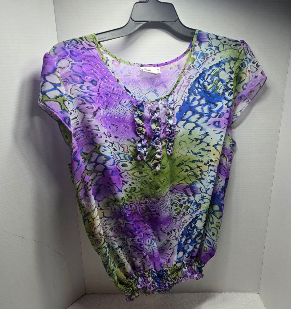 The Unbranded Brand Women's Joanna's Plus 1X Purple Green Abstract Blouse Size XL / US 12-14 / IT 48-50 - 1 Thumbnail