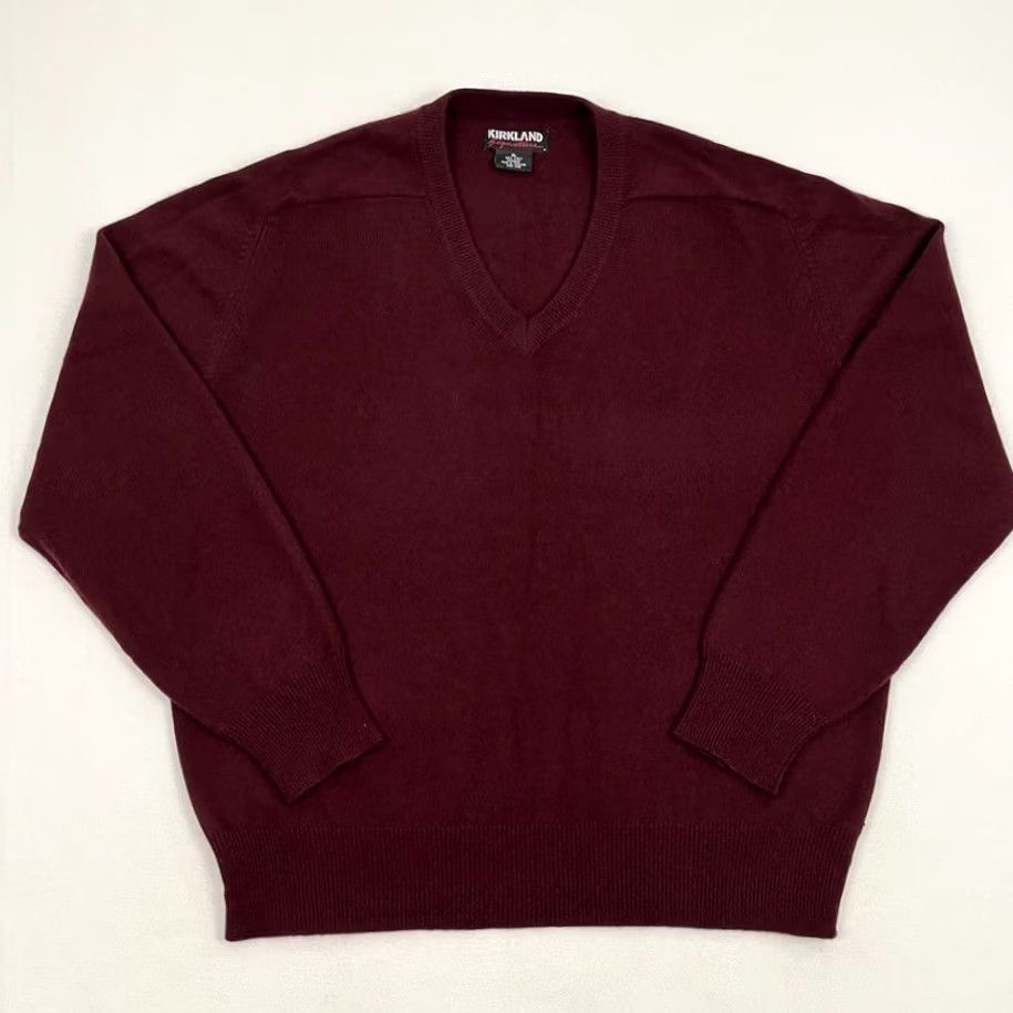 Vintage Kirkland Signature Sweater Mens XL Red Cashmere Burgundy Maroon Knit Ply Neck Size US XL / EU 56 / 4 - 3 Thumbnail