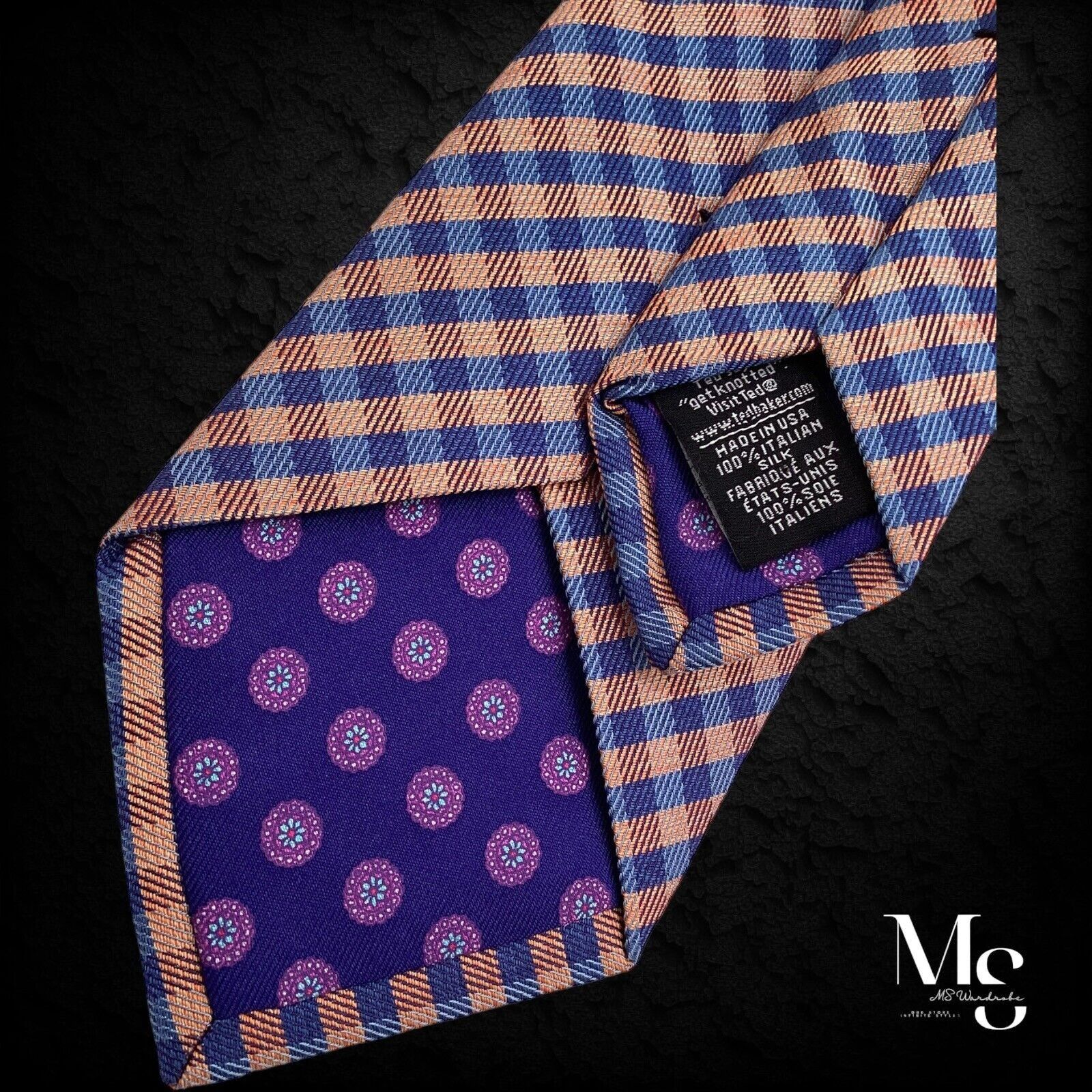 Ted Baker TED BAKER Orange Blue PLaids & Cheks Italian Silk Tie Made I Size ONE SIZE - 4 Thumbnail