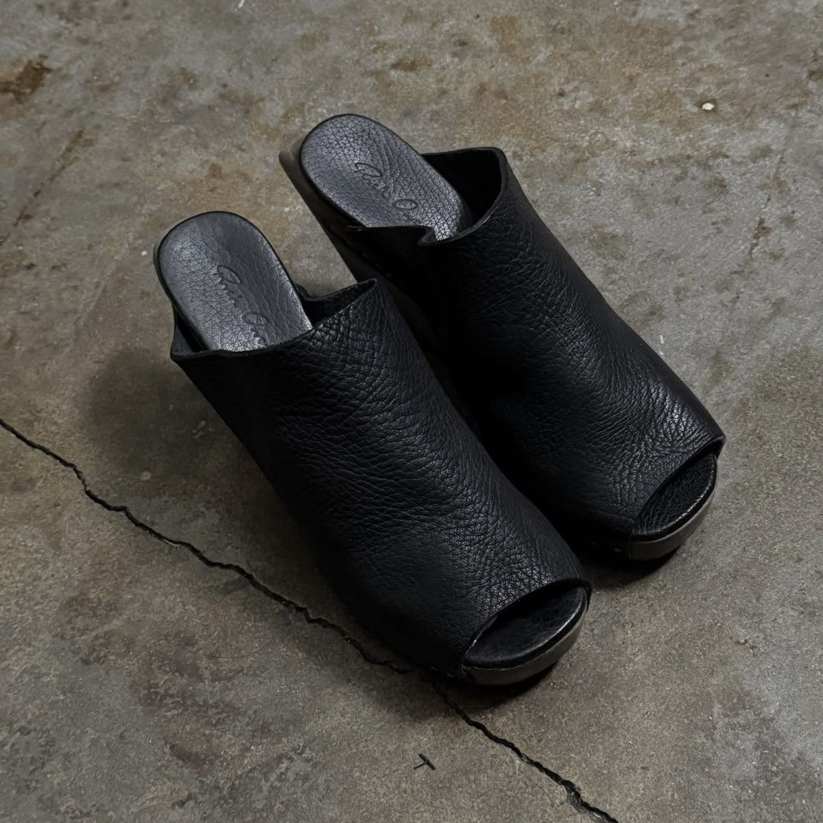 Rick Owens RICK OWENS LEATHER OPEN TOE WOOD CLOG WEDGE - BLACK - 39 Size US 9 / IT 39 - 3 Thumbnail
