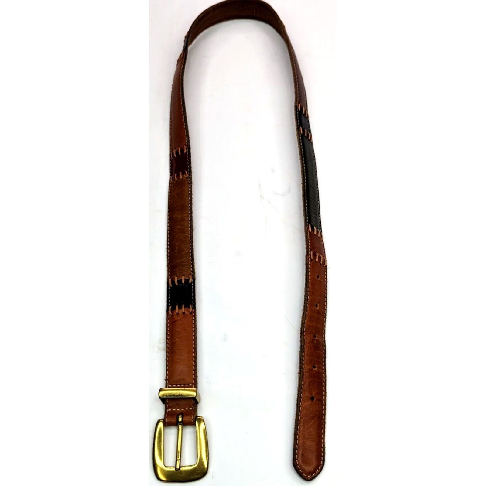 Fossil Fossil Leather Patchwork Belt Boho Gold Buckle Hardware, Women LRG Belt Size ONE SIZE - 4 Thumbnail