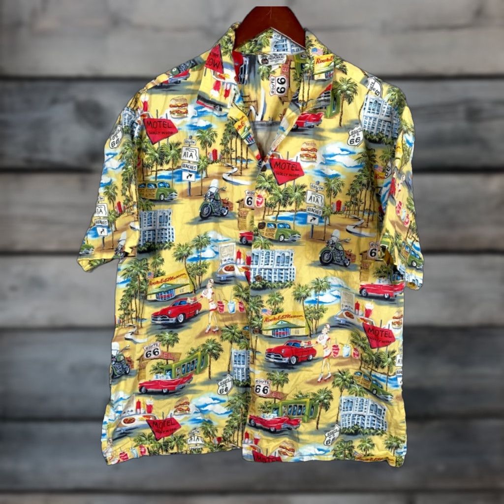 Vintage Vintage Hawaiian Shirt Aloha Republic Adult XL Camp Collar 1980s Map Route 66 Yellow Cotton Men Size US XL / EU 56 / 4 - 1 Thumbnail