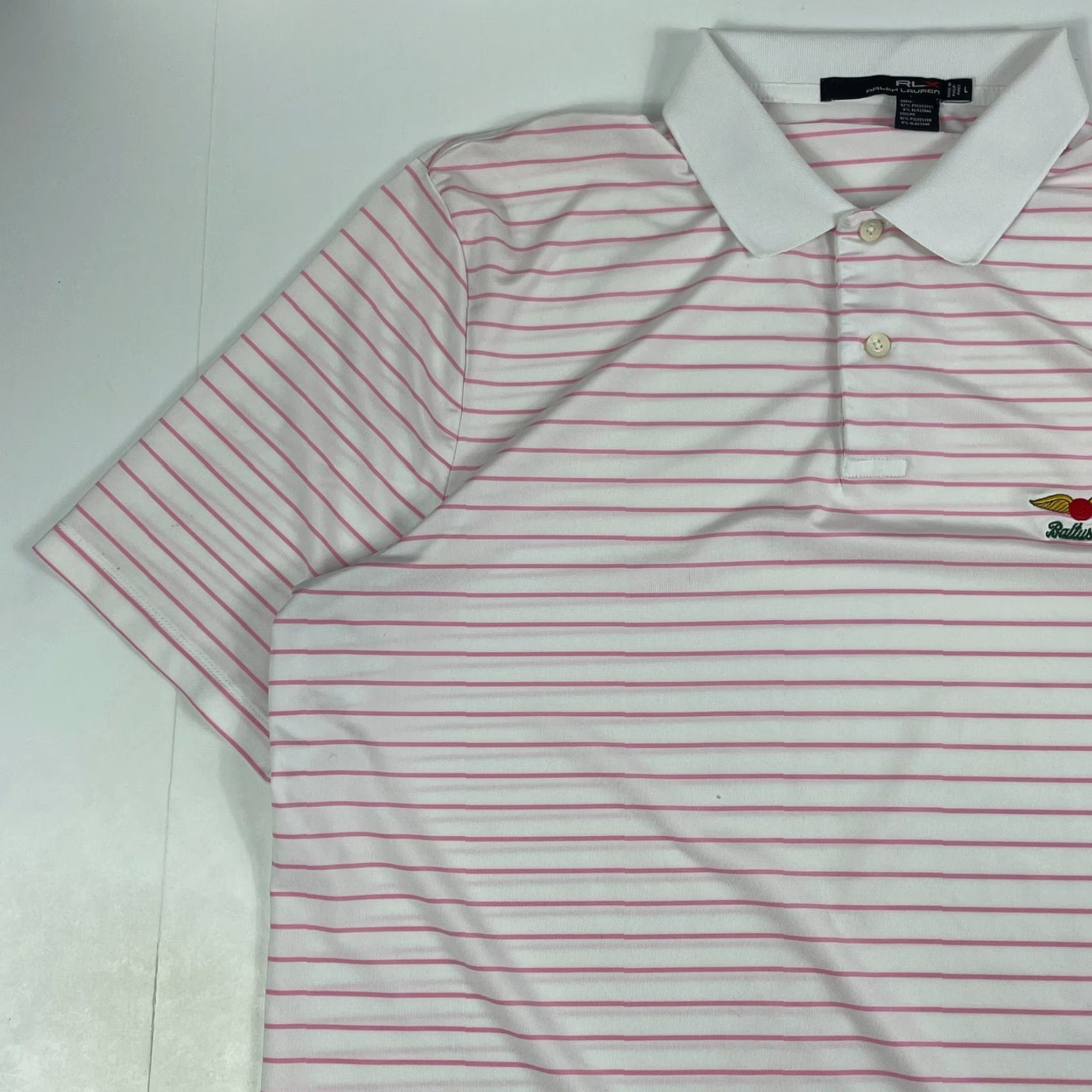 RLX Ralph Lauren VINTAGE RLX Ralph Lauren Polo Shirt Mens Large White Pink Short Sleeve Golfing Stretch Size US L / EU 52-54 / 3 - 2 Thumbnail