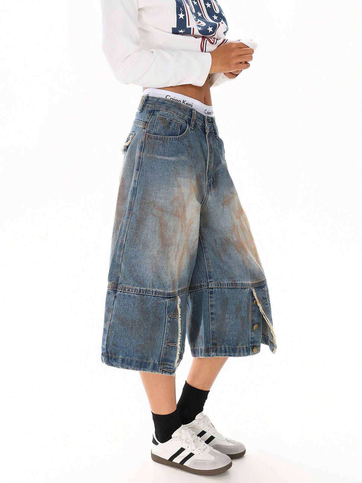 Other Blue Washed Denim Relaxed Baggy Jorts - Shorts Vintage Denim Size US 32 / EU 48 - 4 Thumbnail