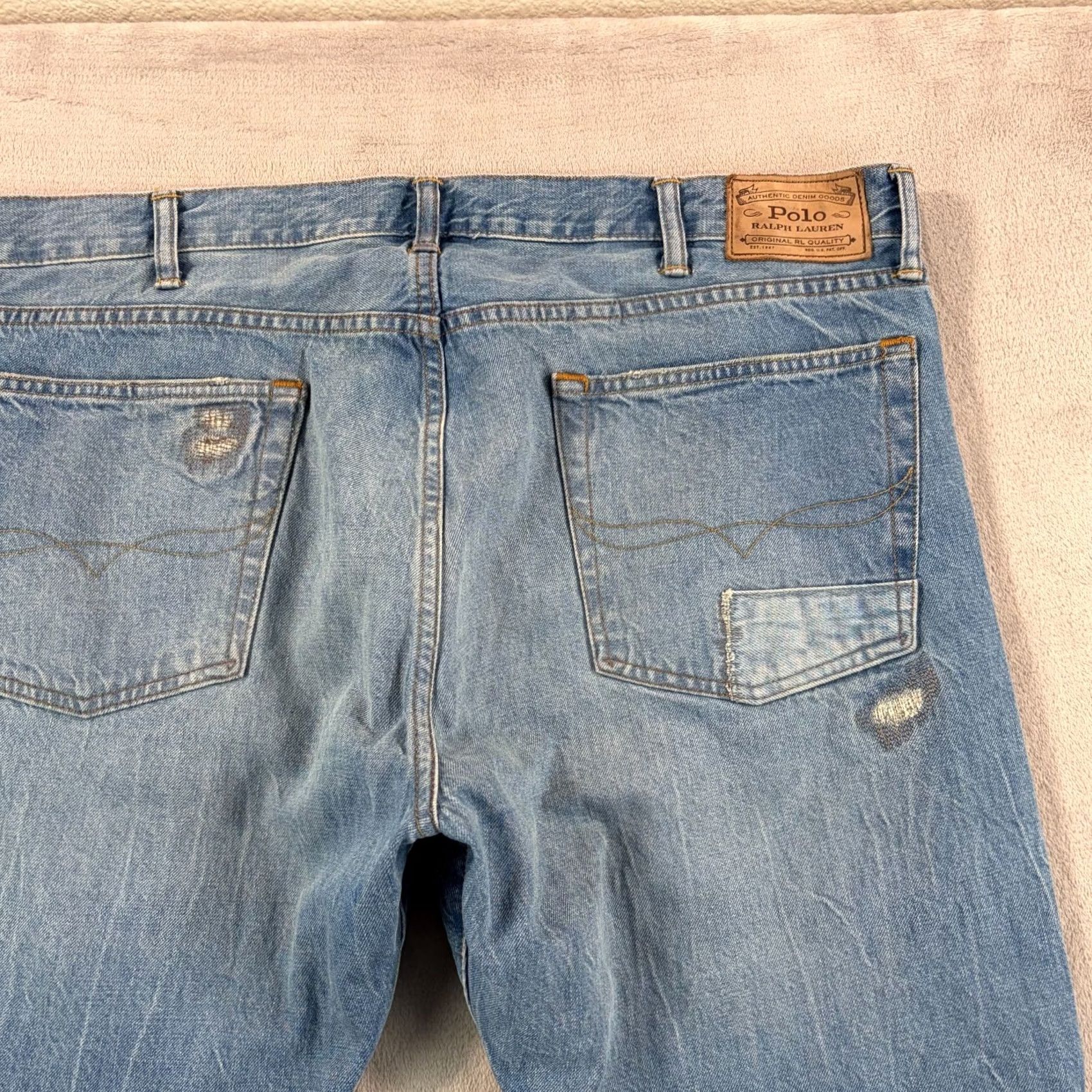 Polo Ralph Lauren Polo Ralph Lauren Jeans Mens 40x30 Blue Slim Straight Varick Ski Club Patch Distressed RLPC Size US L / EU 52-54 / 3 - 7 Thumbnail