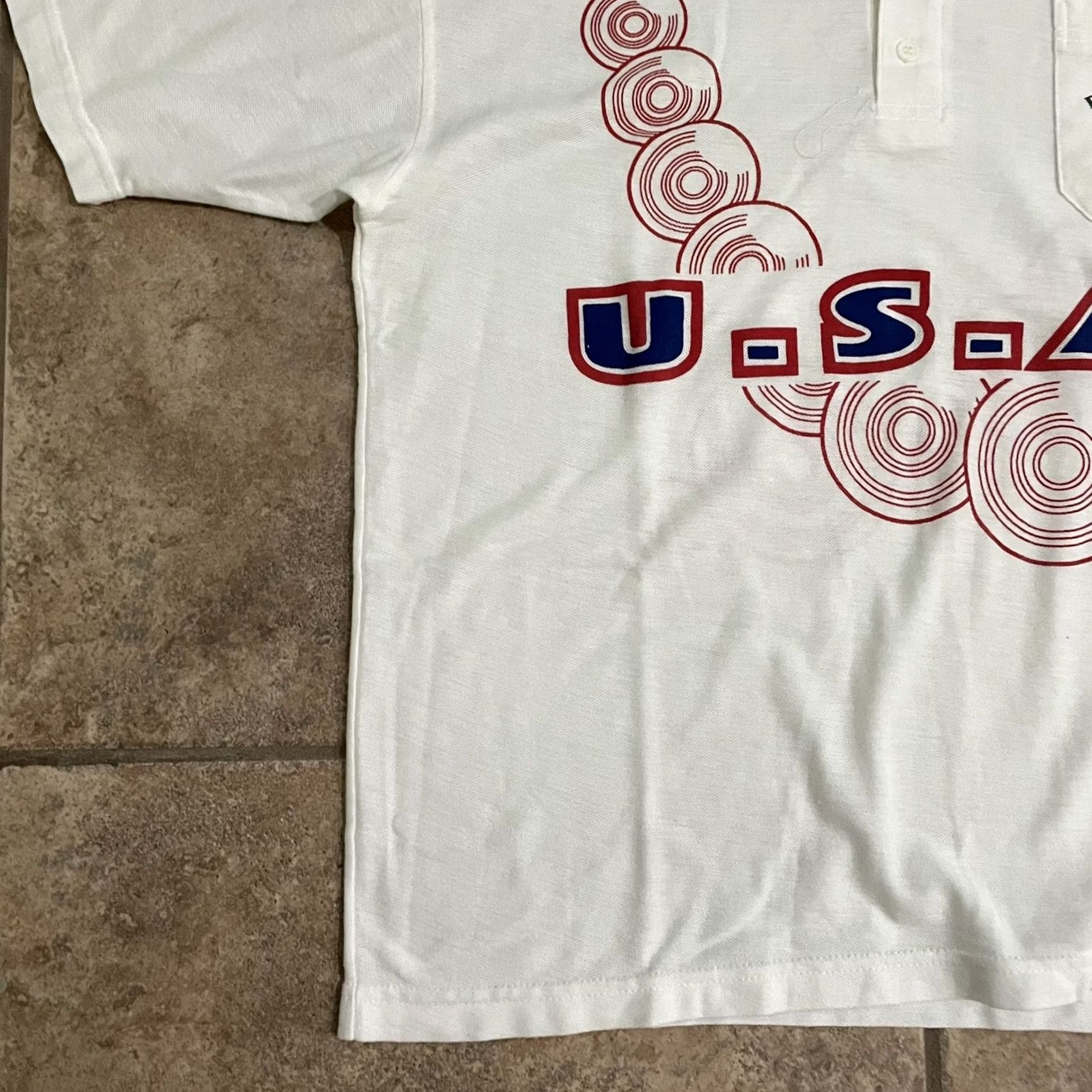 Vintage VINTAGE Pacific Bowls USA Graphic Polo Shirt Mens Size L White 1990s Polo Shirt Mens L USA Graphic Bowls Pacific VTG USA Size US L / EU 52-54 / 3 - 3 Thumbnail