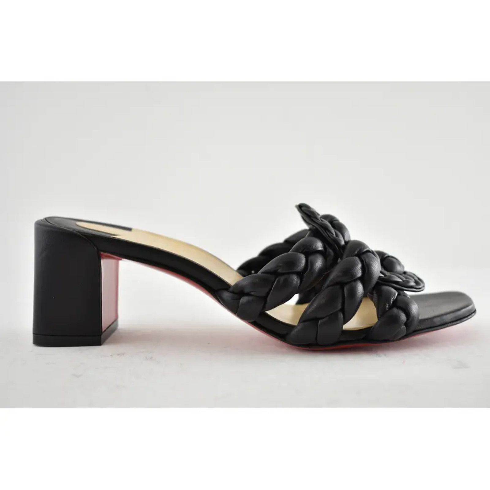Christian Louboutin Marmela 55 Black Nappa Block Heel Mule Slide Sandal Pump 36 Size US 6 / IT 36 - 2 Thumbnail